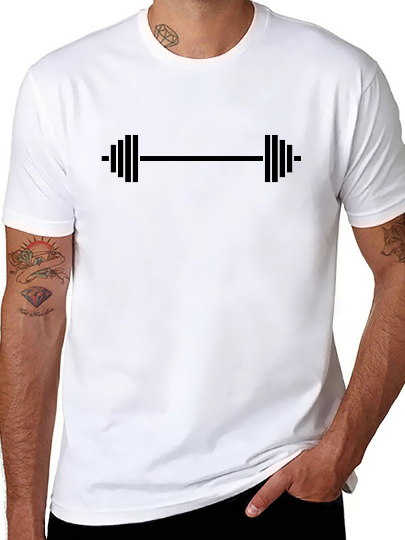 Black Gym Barbell Graphic Tee - Workout Shirt
