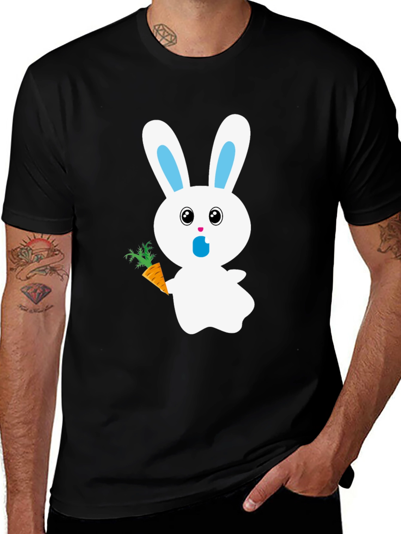 Bunny with Carrot Graphic Tee - Black Cotton T-Shirt
