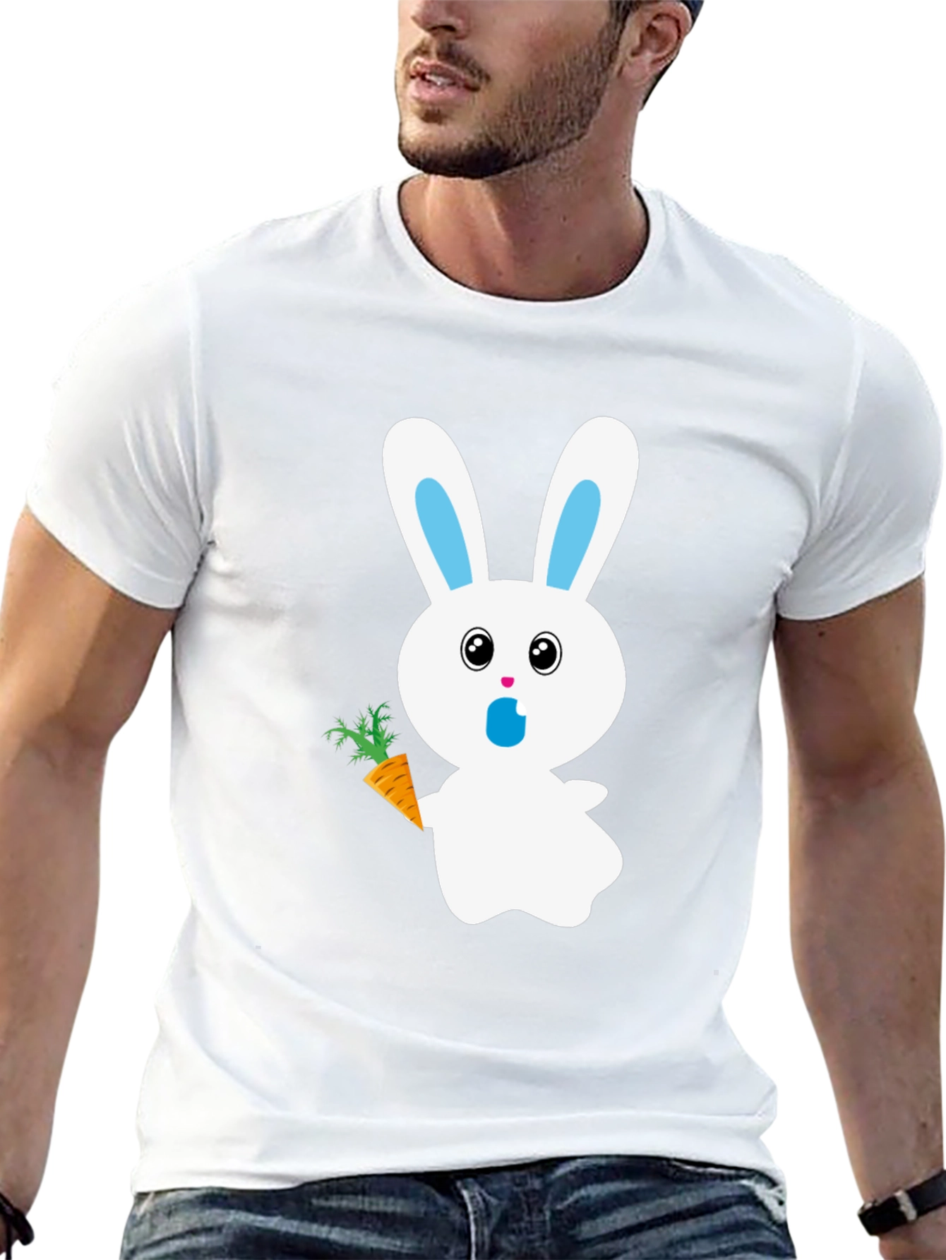 Bunny with Carrot Graphic Tee - Black Cotton T-Shirt