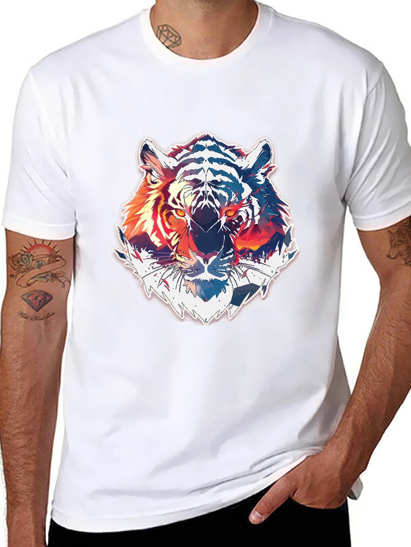 Tiger Graphic Print Mens Black T-Shirt