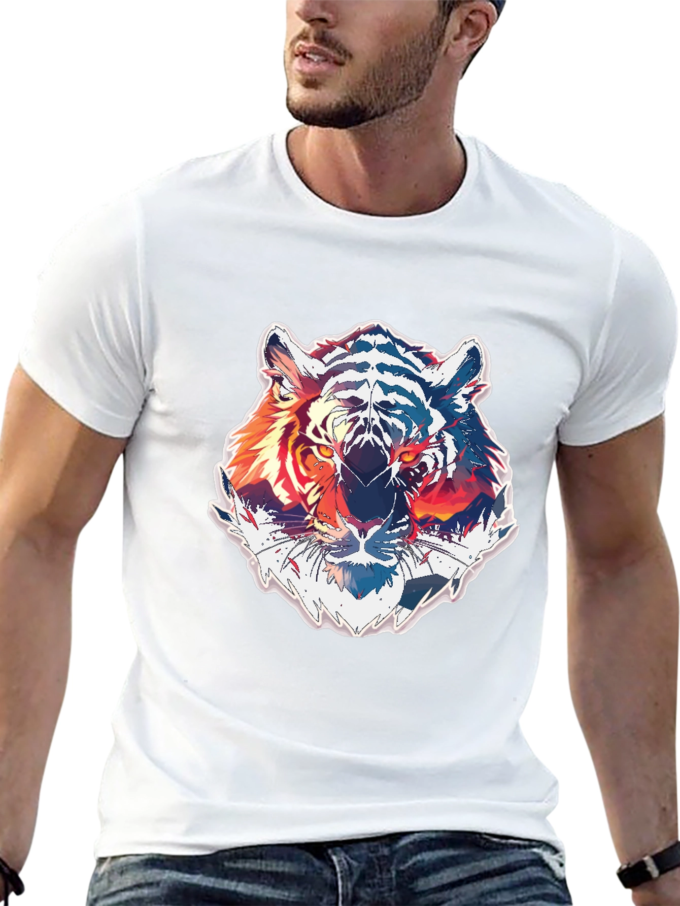 Tiger Graphic Print Mens Black T-Shirt