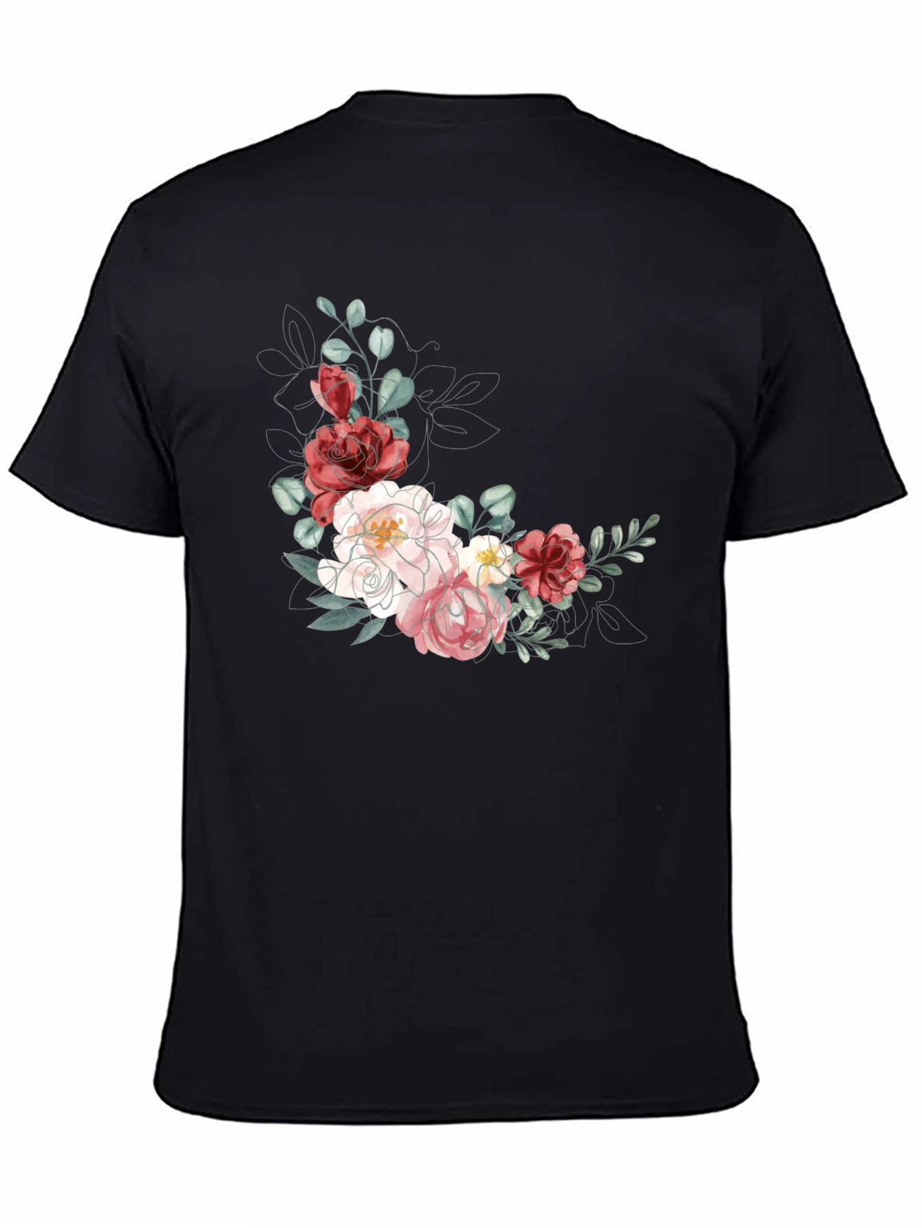 Floral T-Shirt: Elegant Flower Design Black Tee