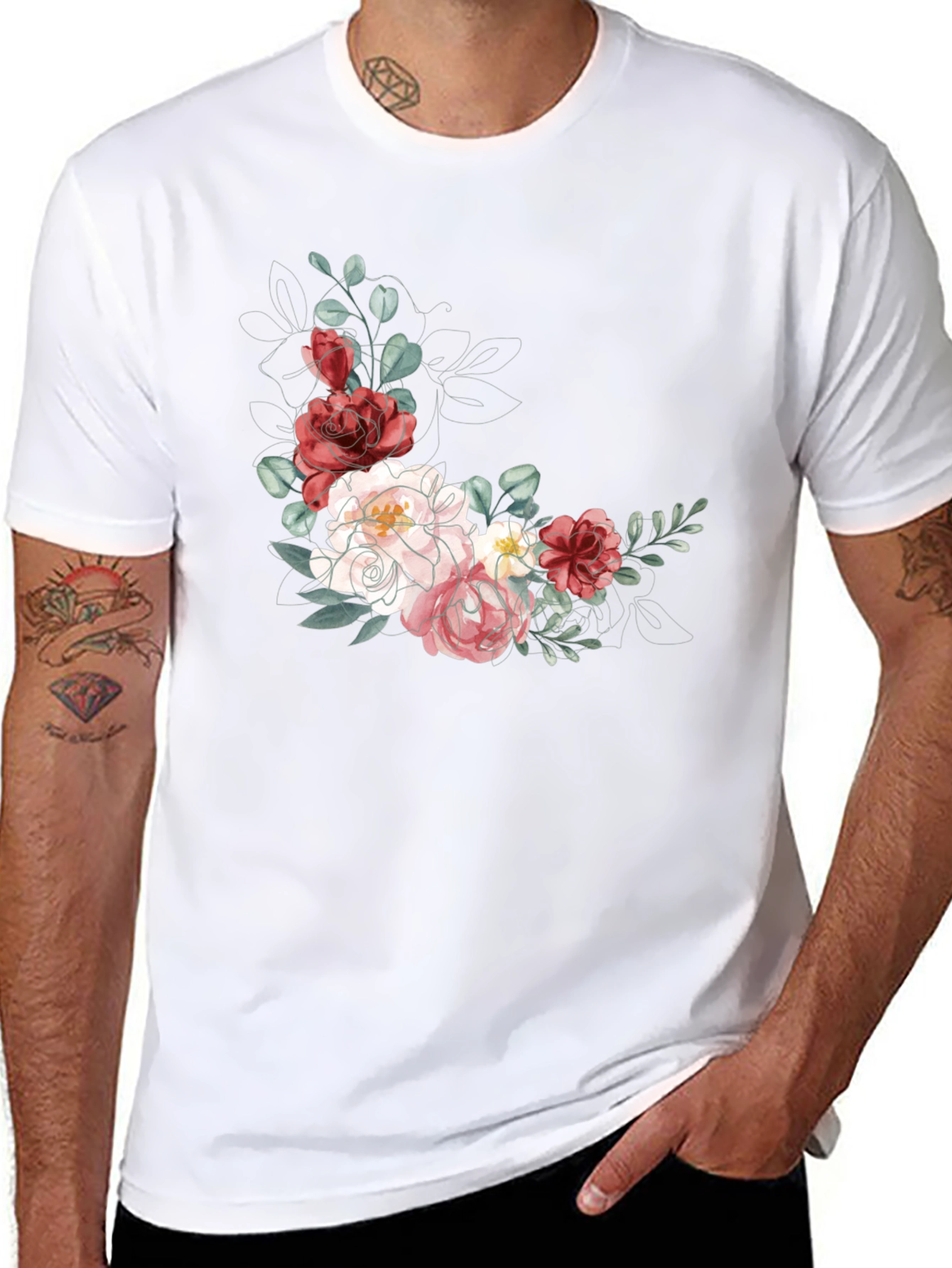 Floral T-Shirt: Elegant Flower Design Black Tee