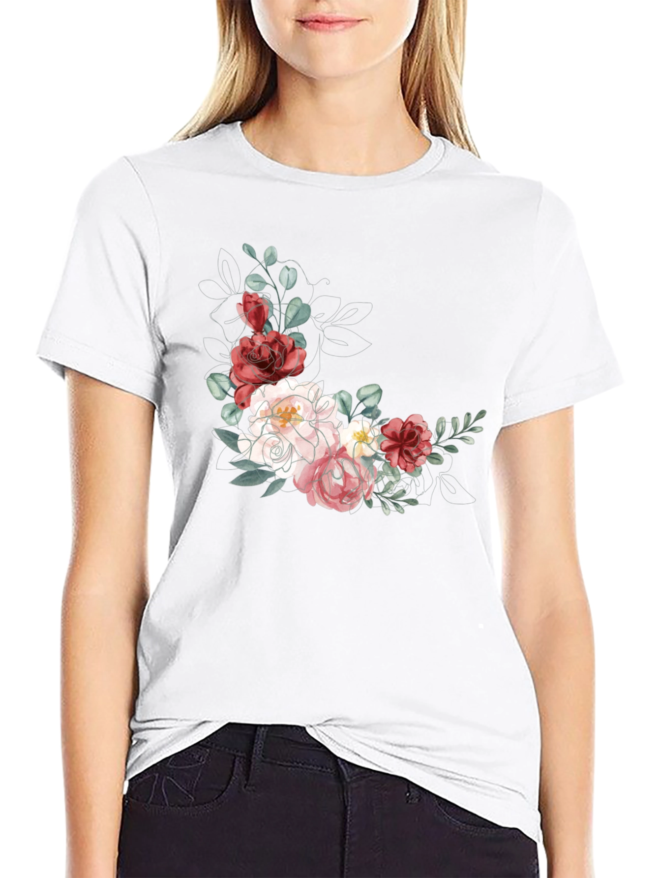 Floral T-Shirt: Elegant Flower Design Black Tee