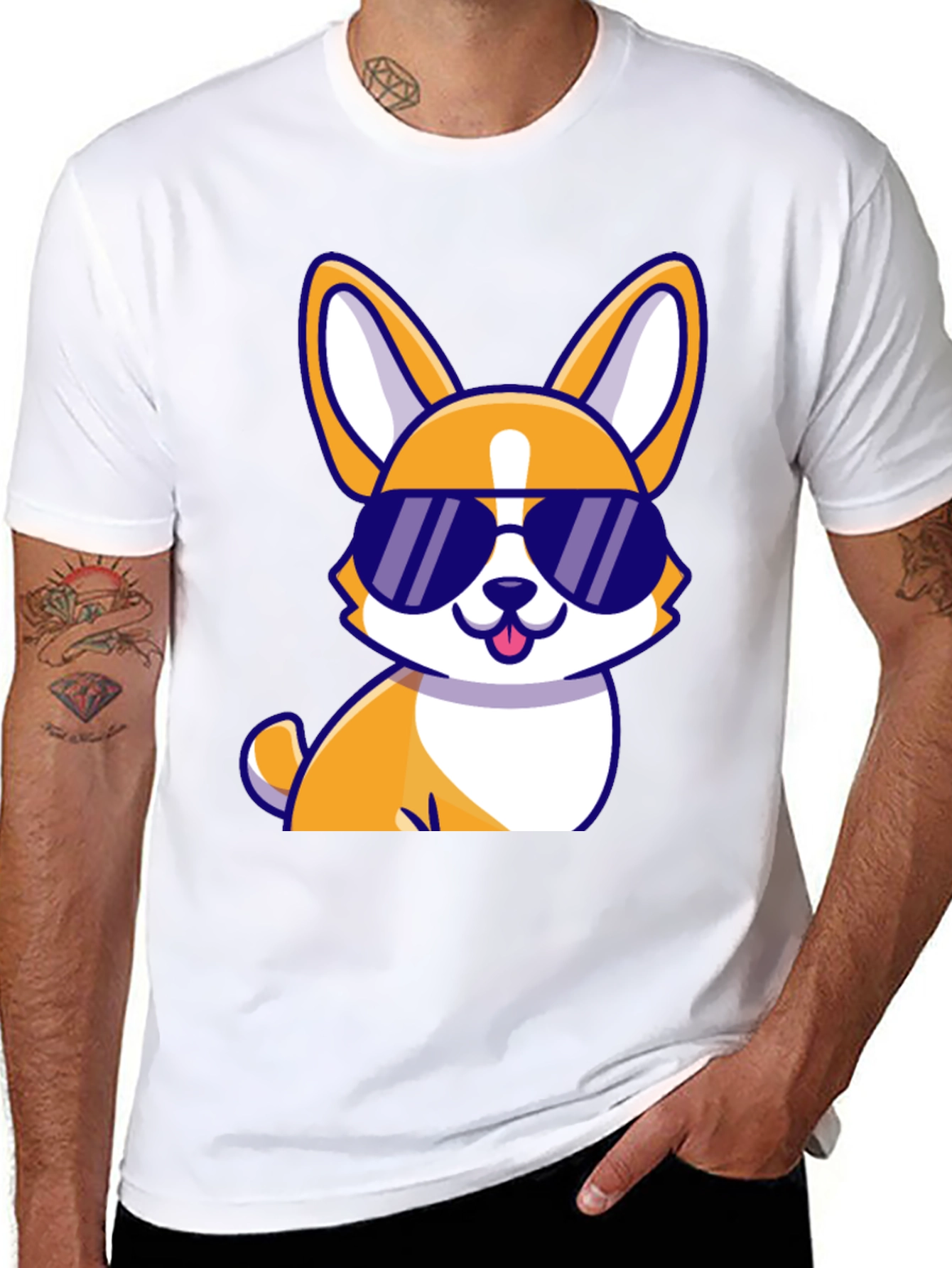 Cool Corgi Sunglasses Black T-Shirt