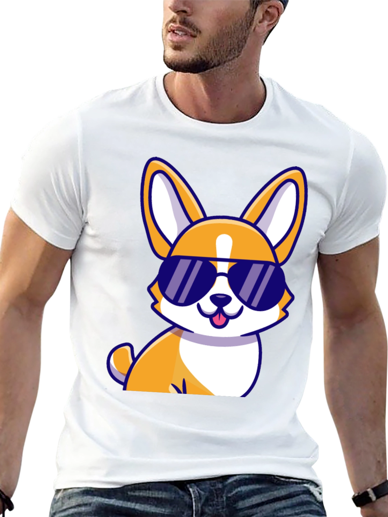 Cool Corgi Sunglasses Black T-Shirt