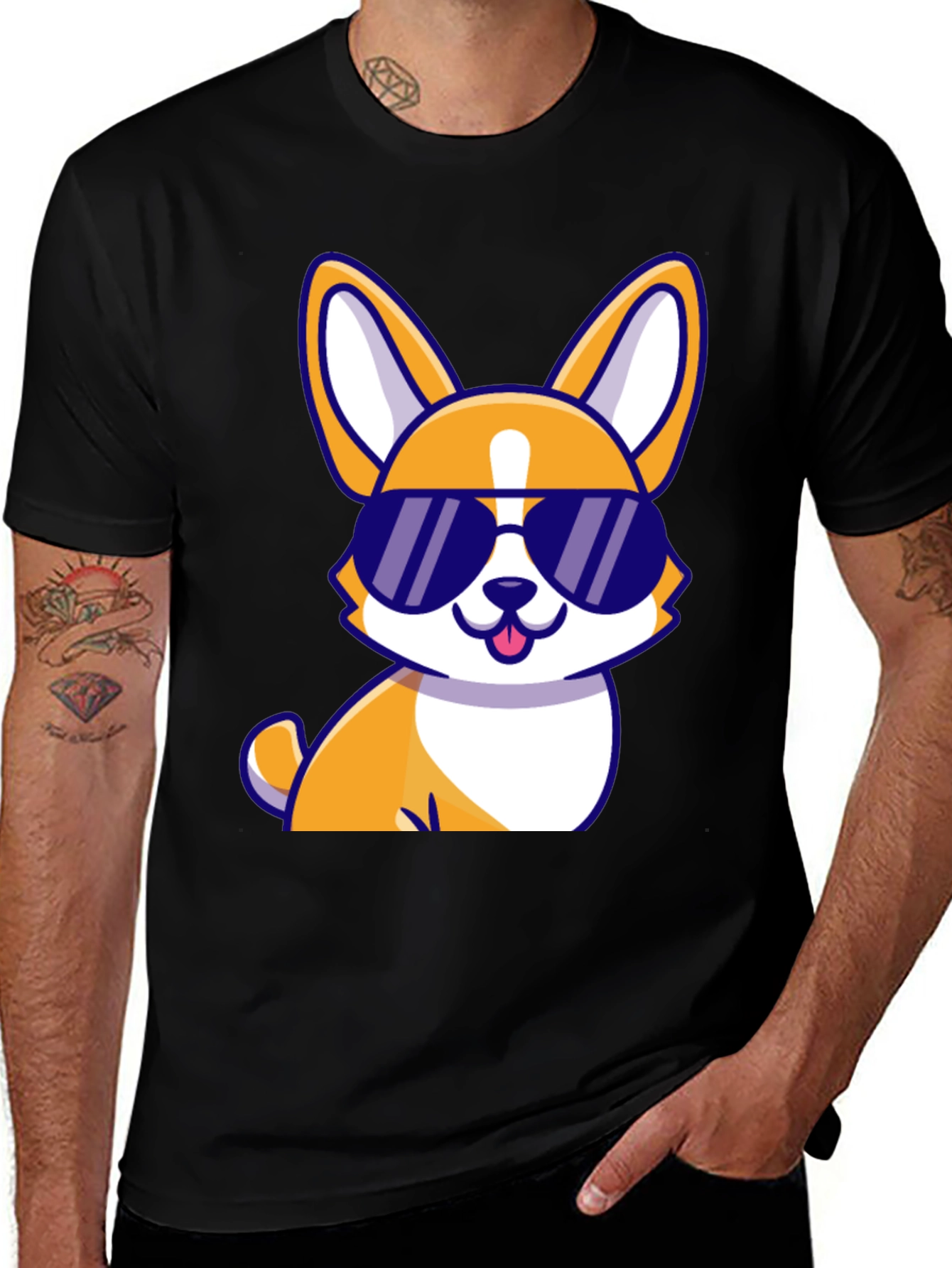 Cool Corgi Sunglasses Black T-Shirt
