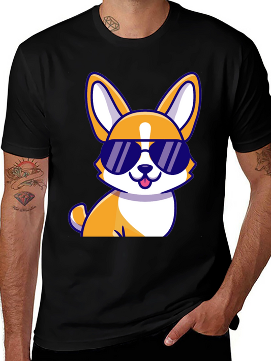 Cool Corgi Sunglasses Black T-Shirt