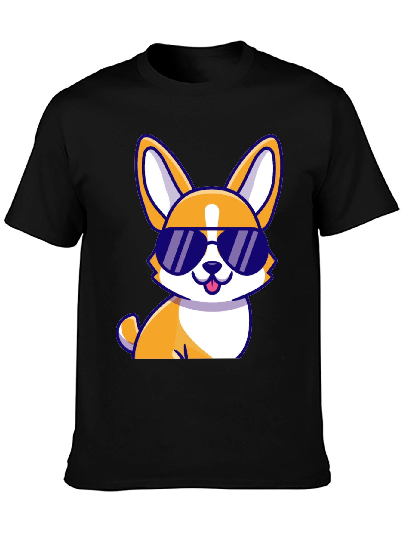 Cool Corgi Sunglasses Black T-Shirt