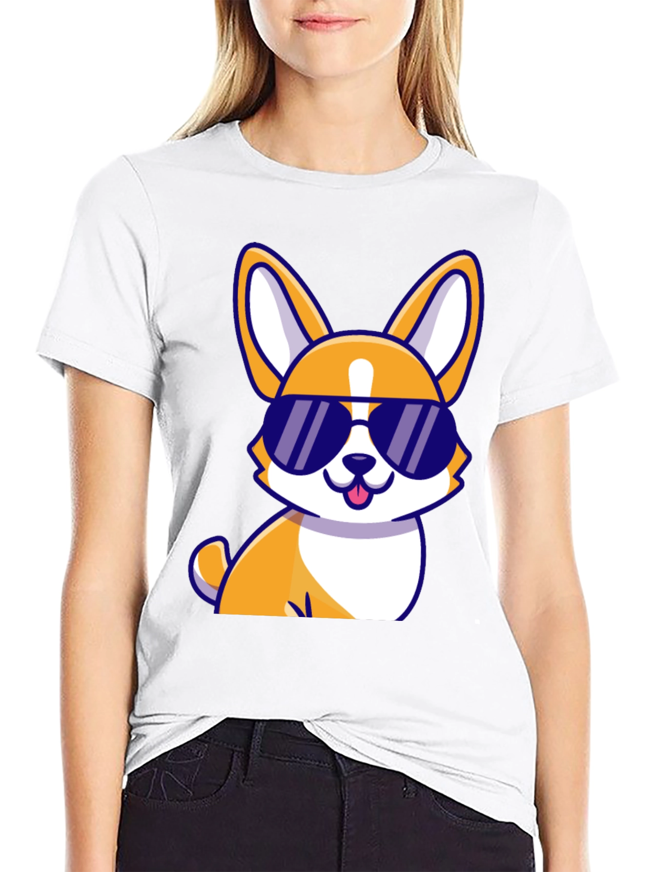Cool Corgi Sunglasses Black T-Shirt