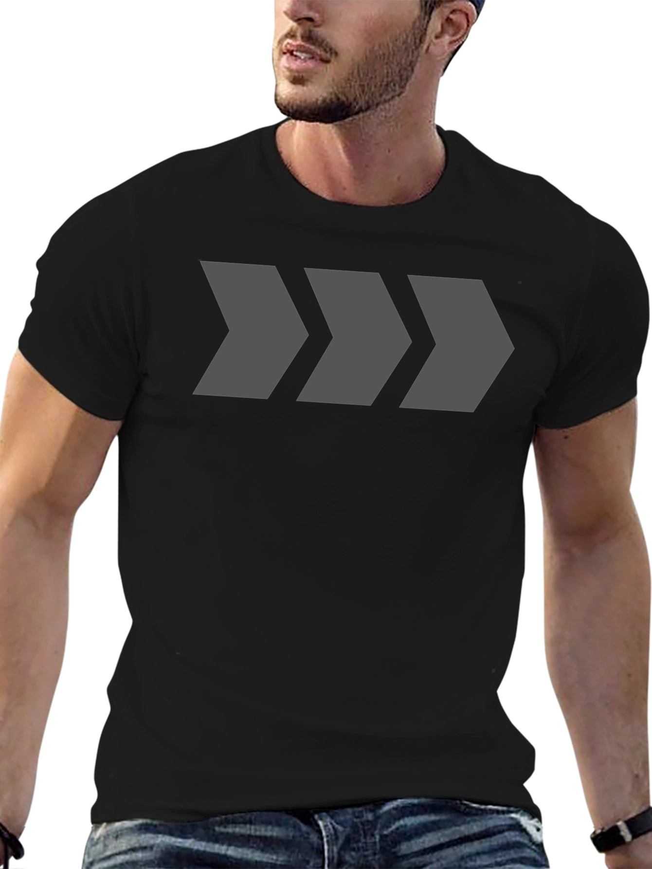 Mens Black T-Shirt with Geometric Arrow Design