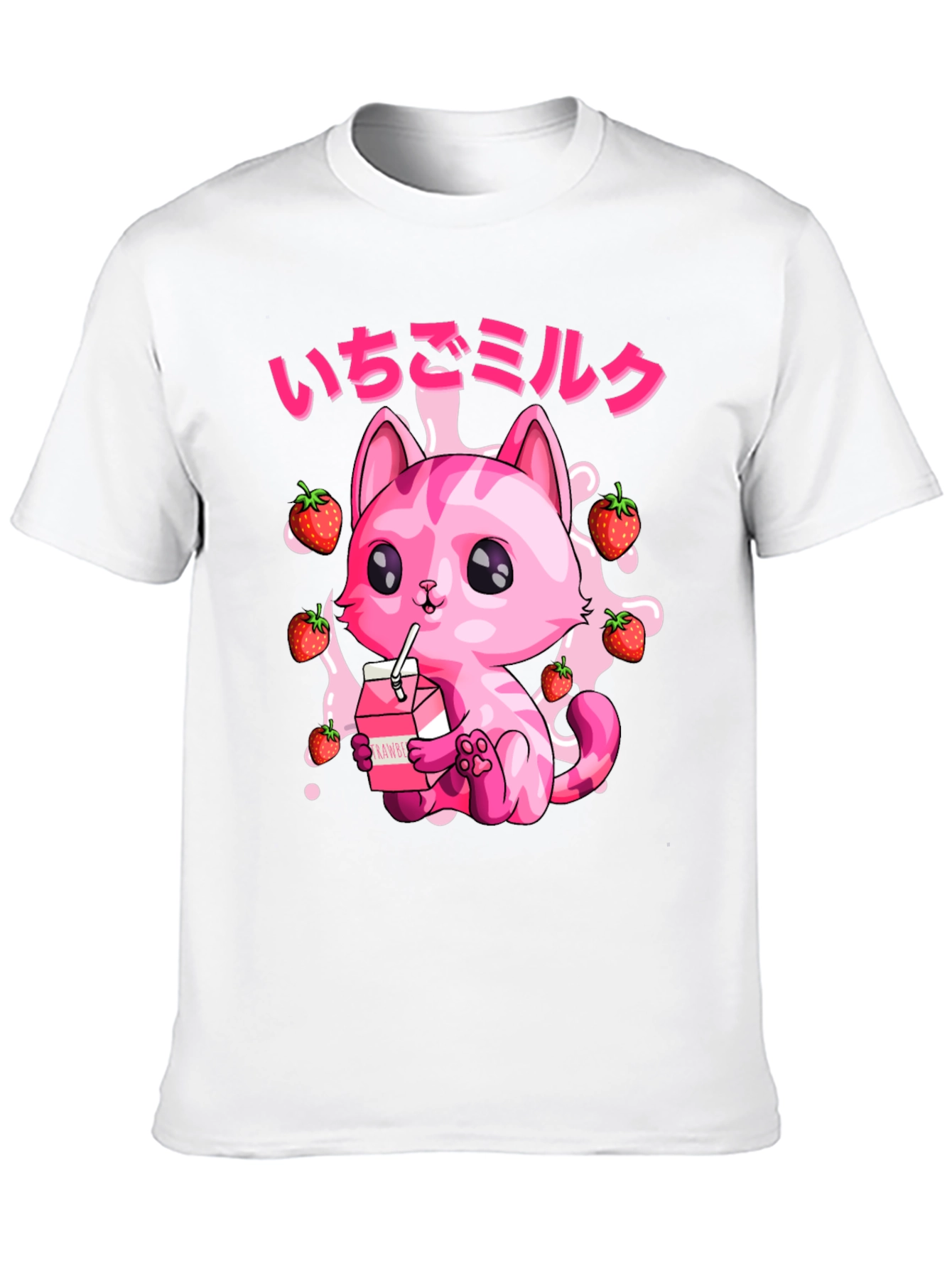 Strawberry Milk Cat T-Shirt - Kawaii Anime Style