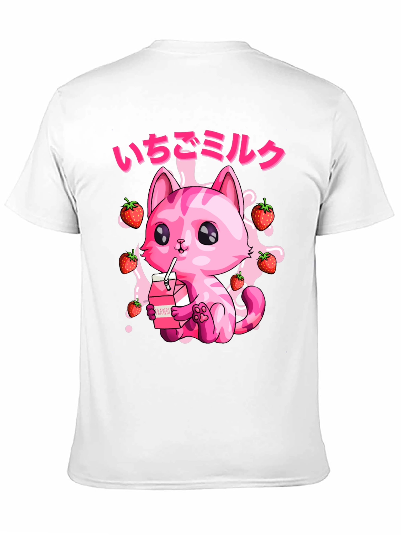 Strawberry Milk Cat T-Shirt - Kawaii Anime Style
