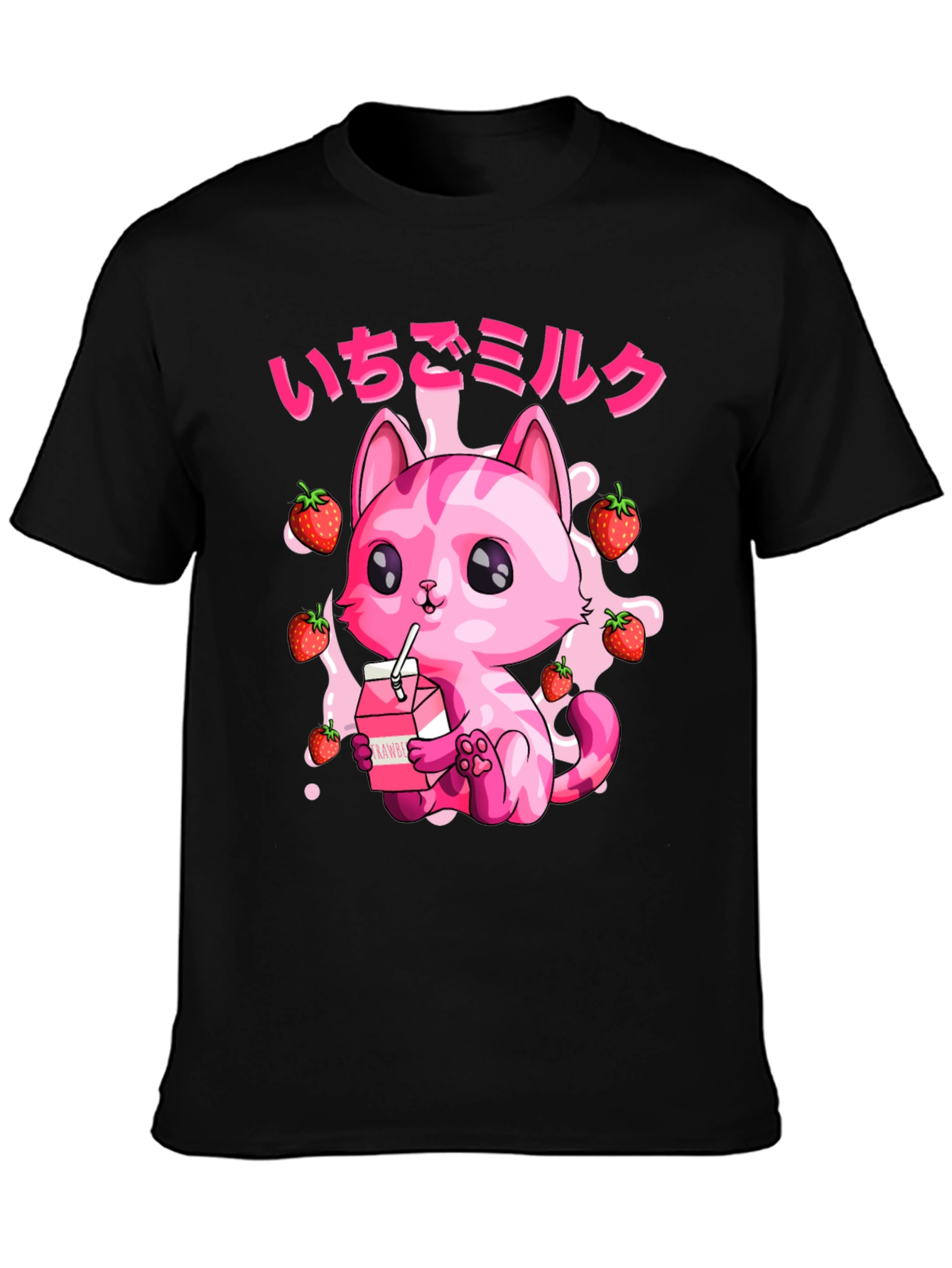 Strawberry Milk Cat T-Shirt - Kawaii Anime Style