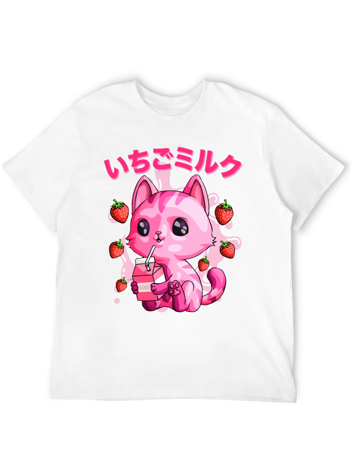 Strawberry Milk Cat T-Shirt - Kawaii Anime Style