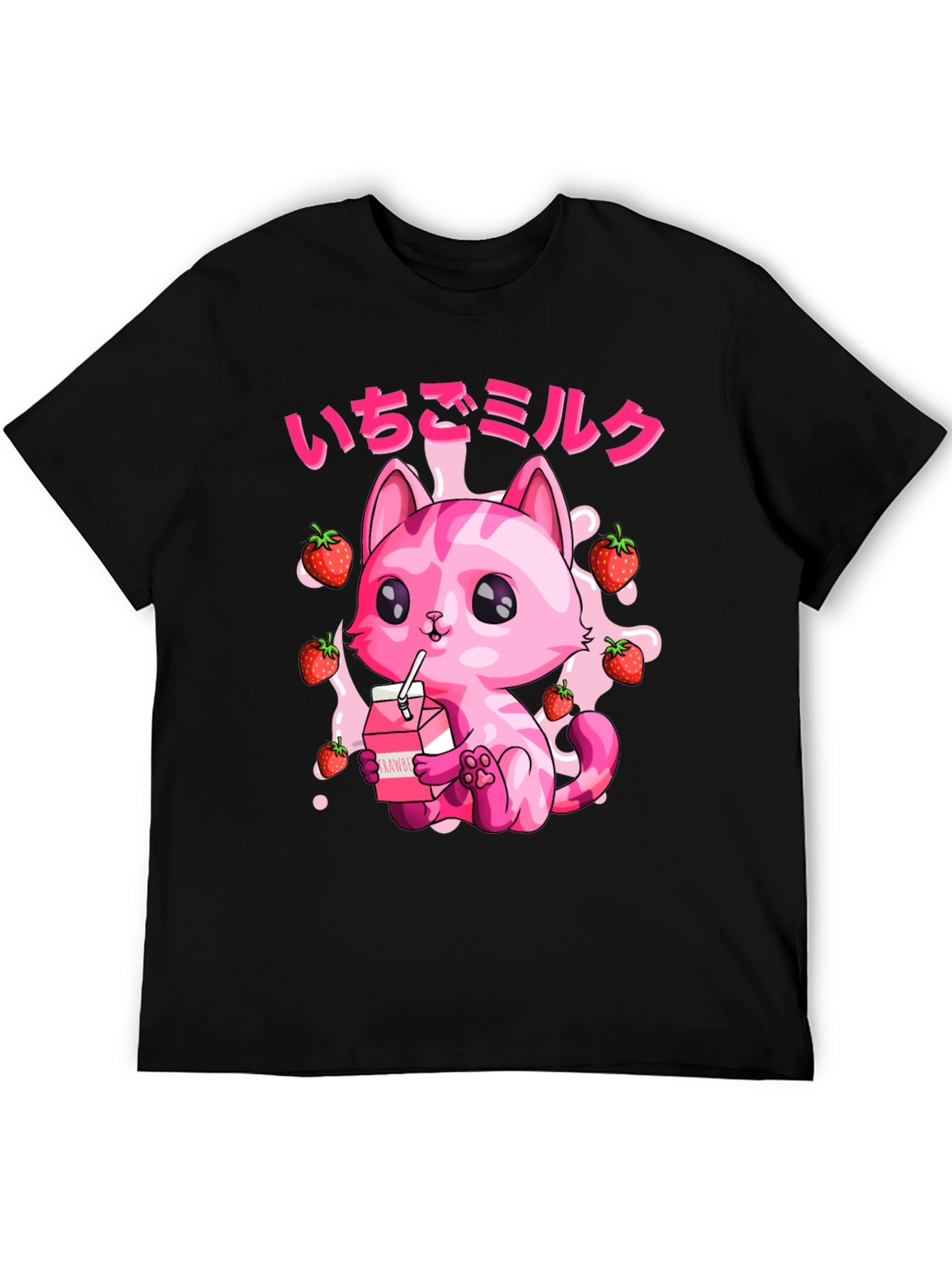 Strawberry Milk Cat T-Shirt - Kawaii Anime Style