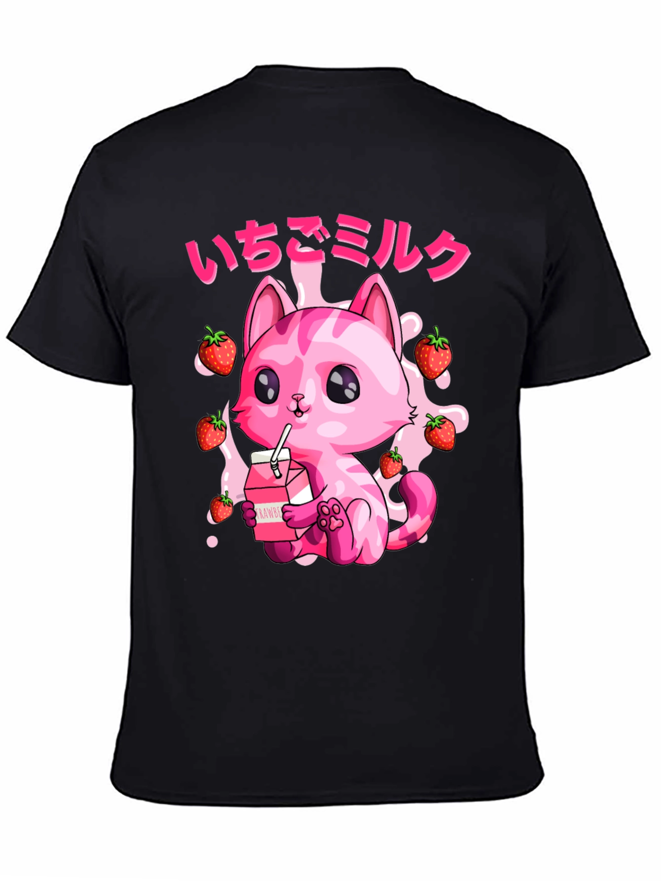 Strawberry Milk Cat T-Shirt - Kawaii Anime Style