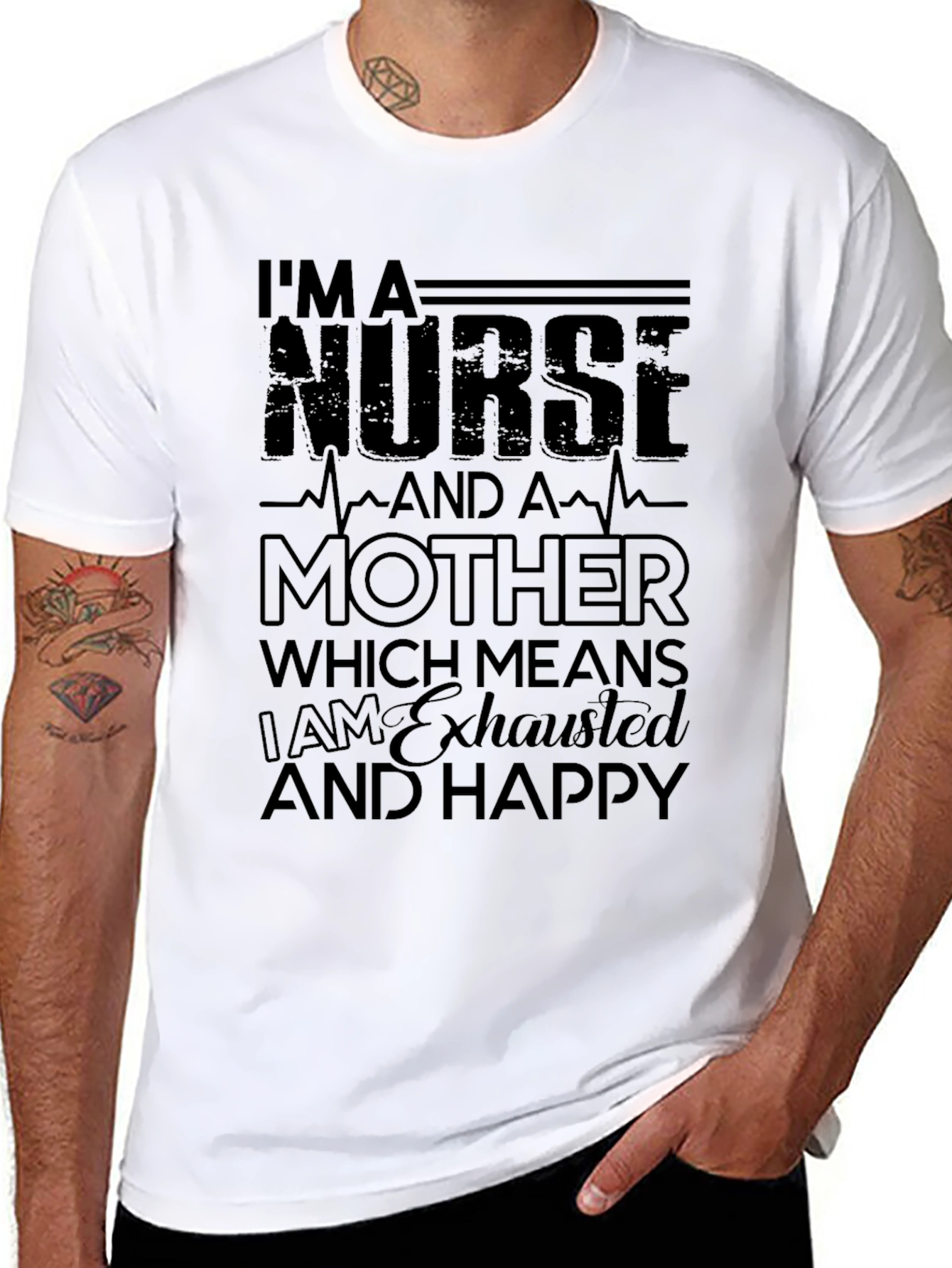 Nurse Mother Exhausted Happy Black T-Shirt