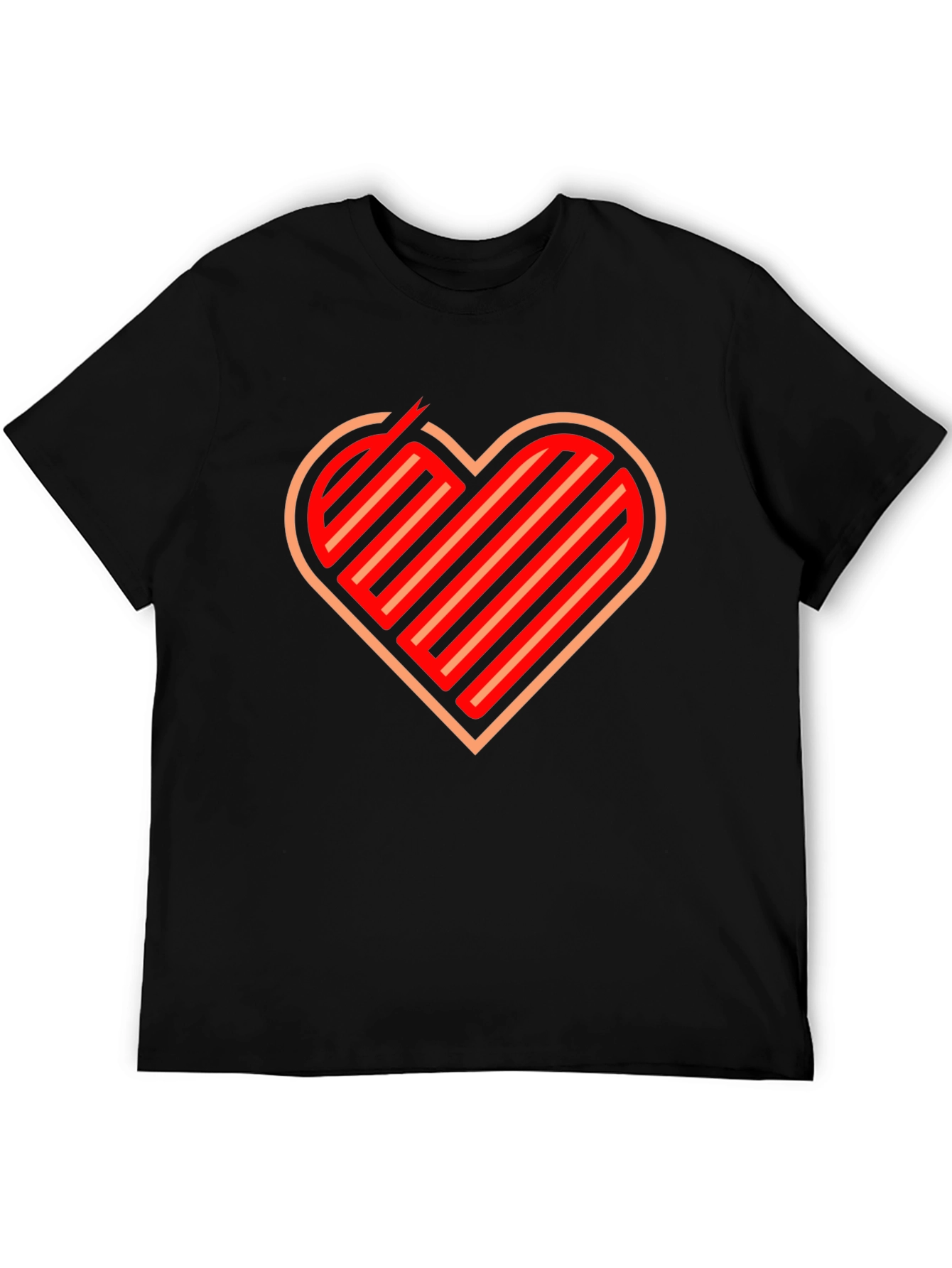 Stripped Heart Graphic Black T-Shirt
