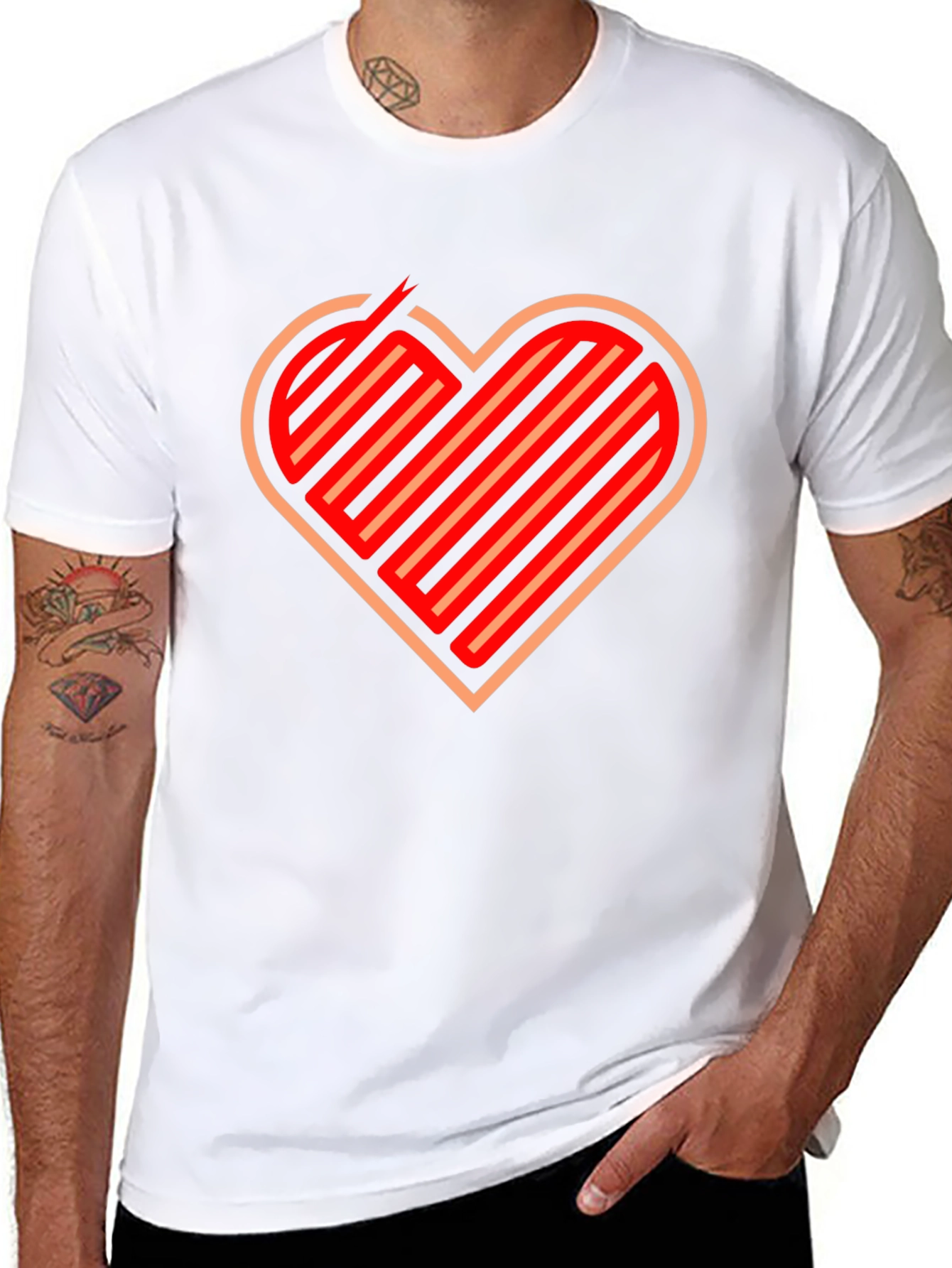 Stripped Heart Graphic Black T-Shirt