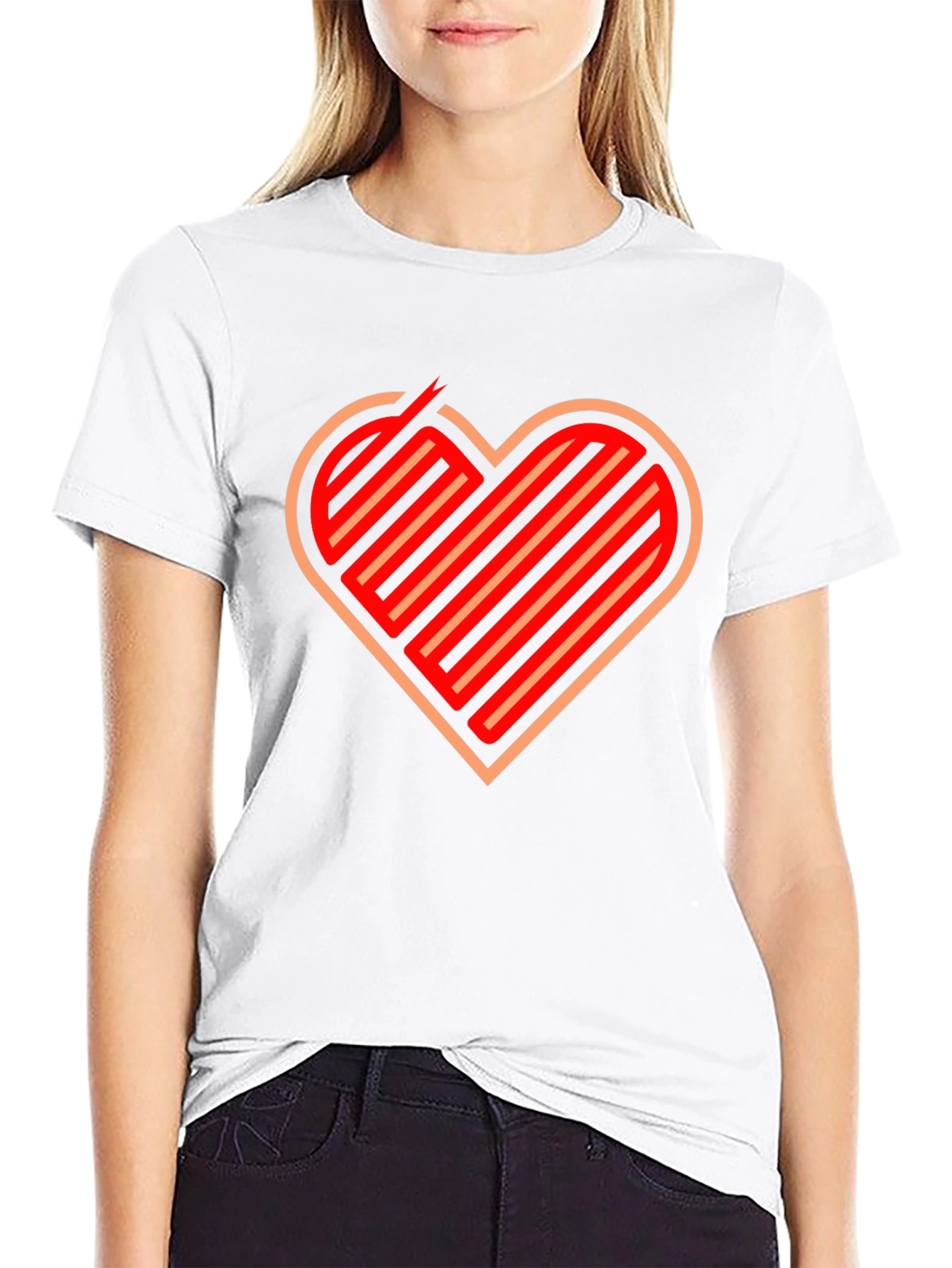 Stripped Heart Graphic Black T-Shirt