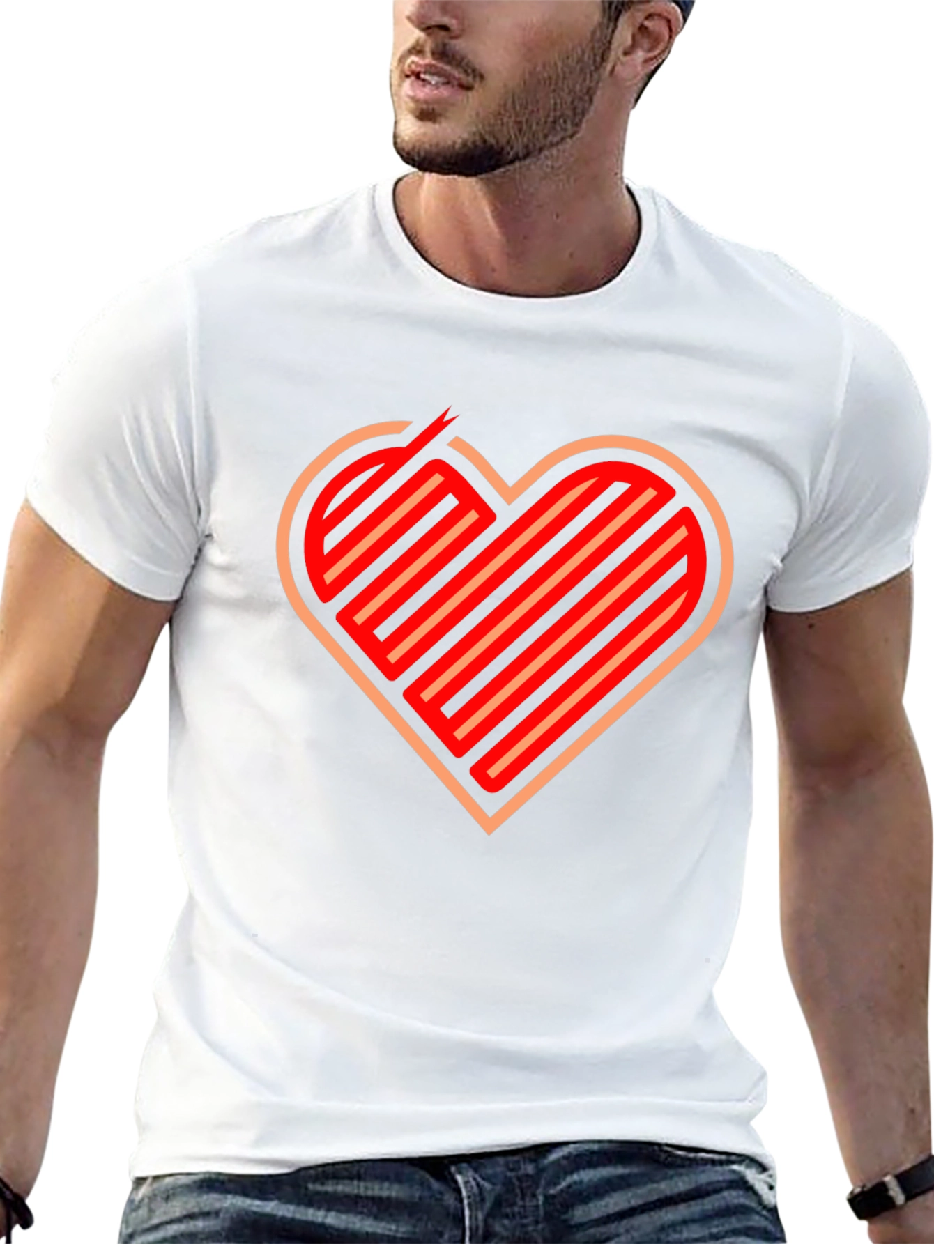 Stripped Heart Graphic Black T-Shirt
