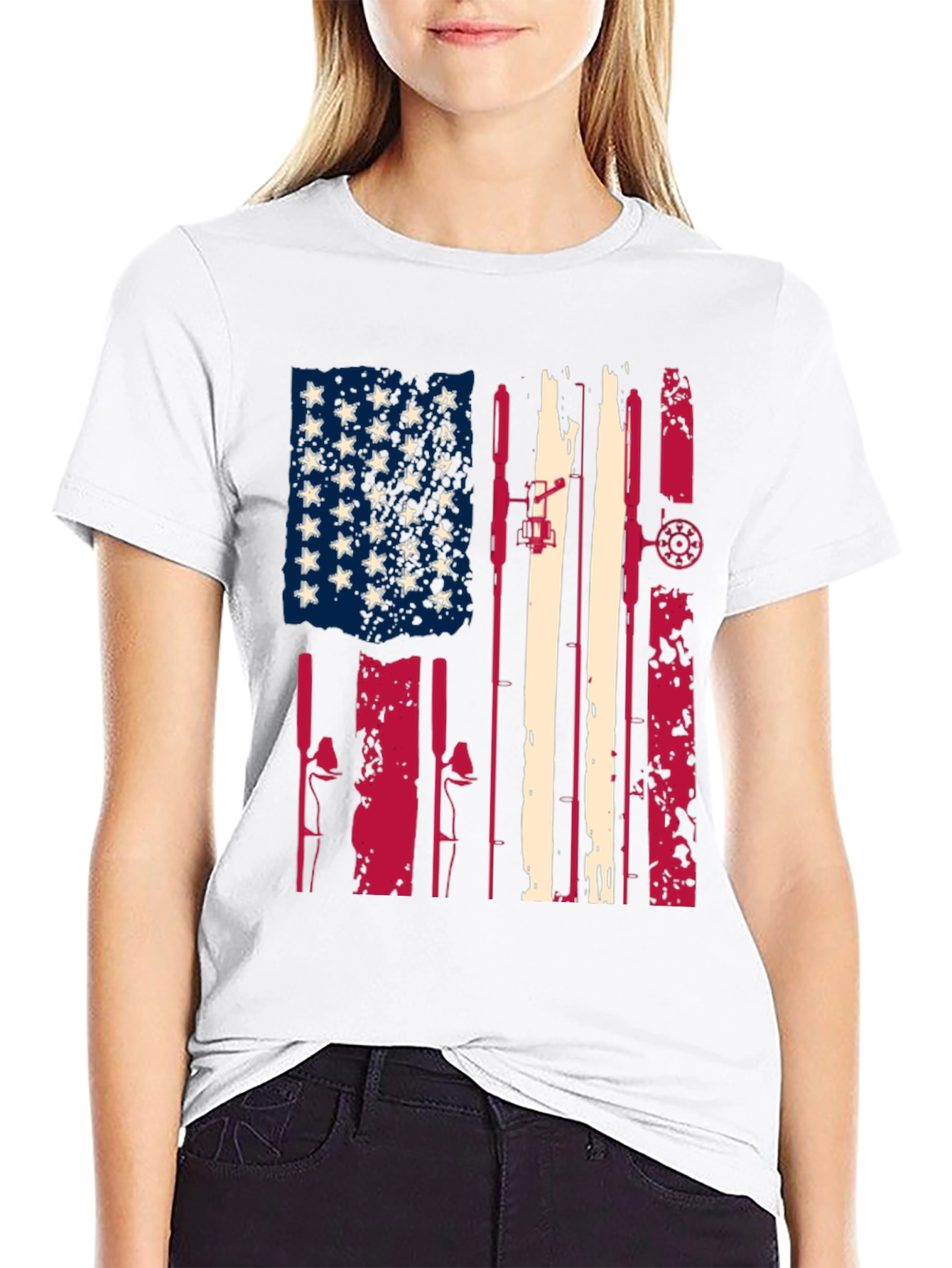 American Flag Fishing Rod T-Shirt