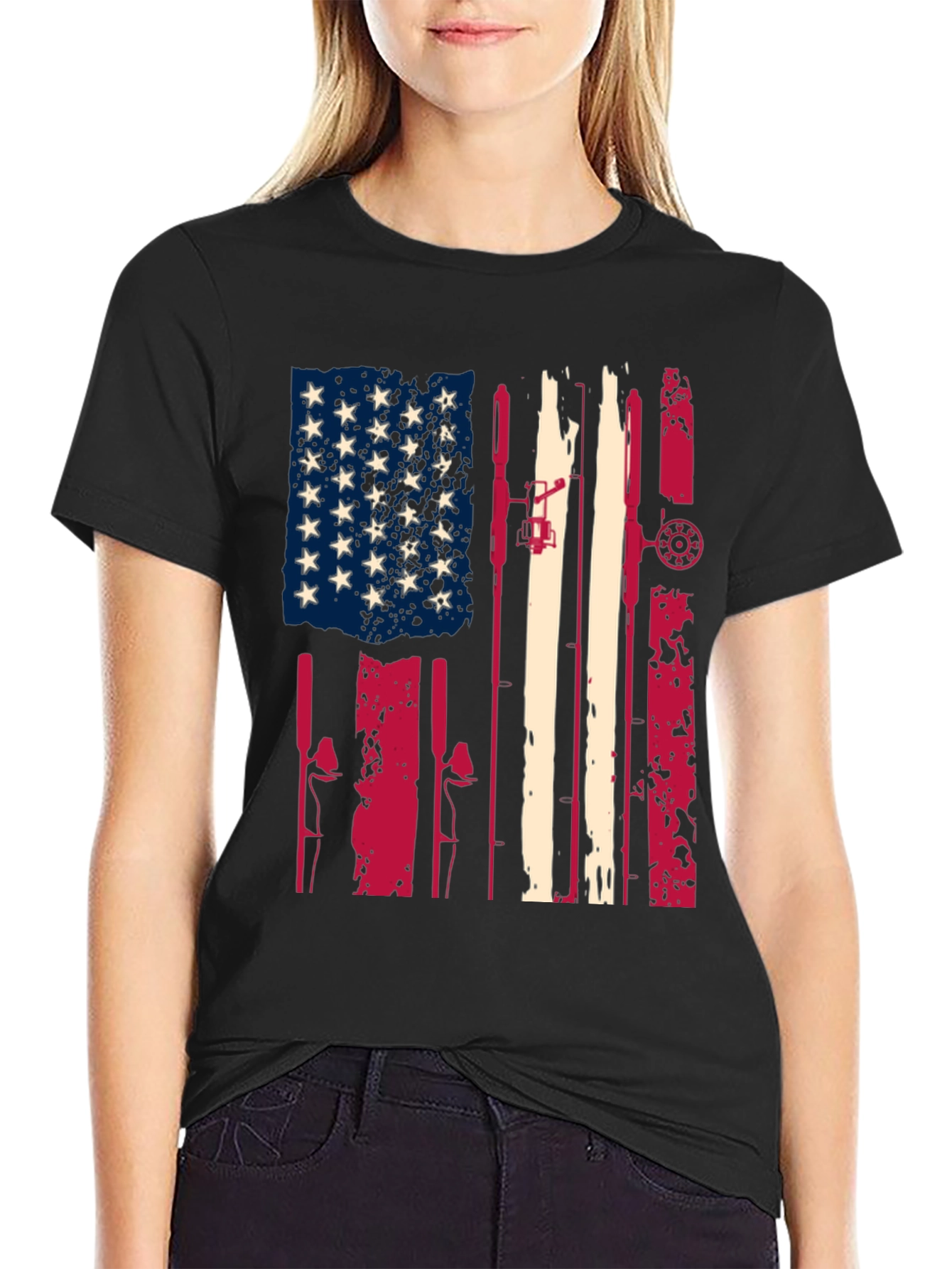 American Flag Fishing Rod T-Shirt