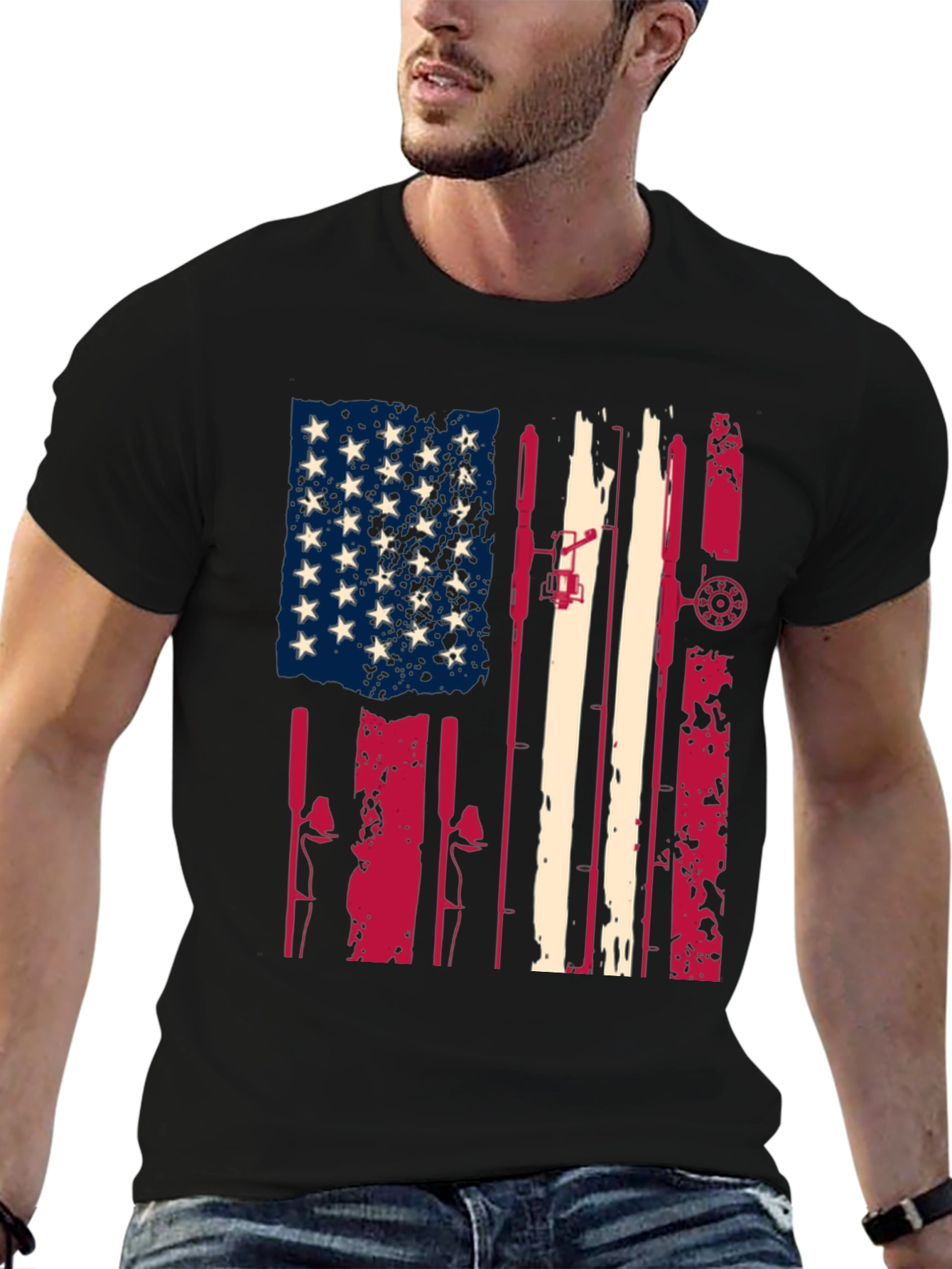 American Flag Fishing Rod T-Shirt