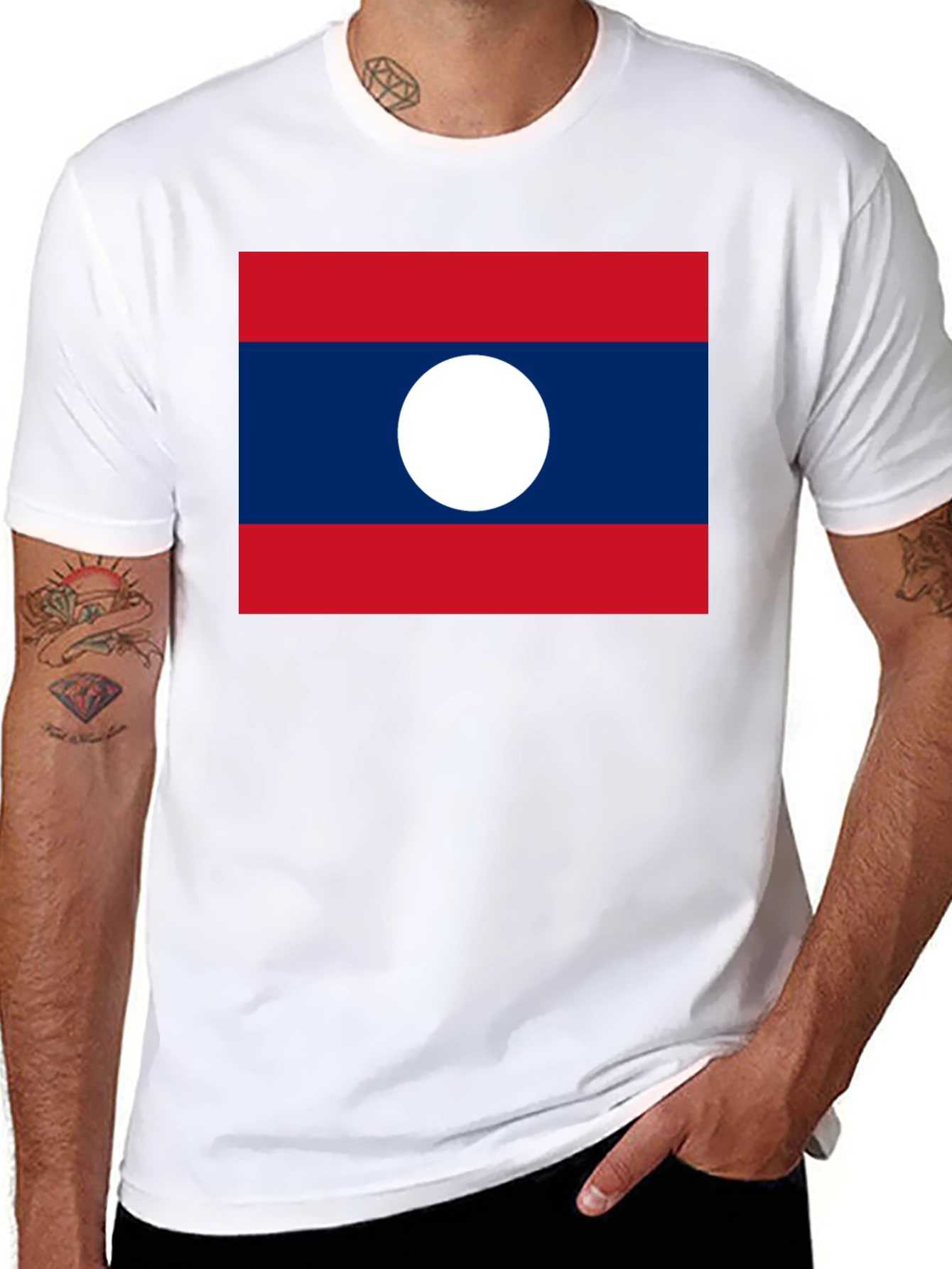Laos Flag T-Shirt - Black Crew Neck Tee