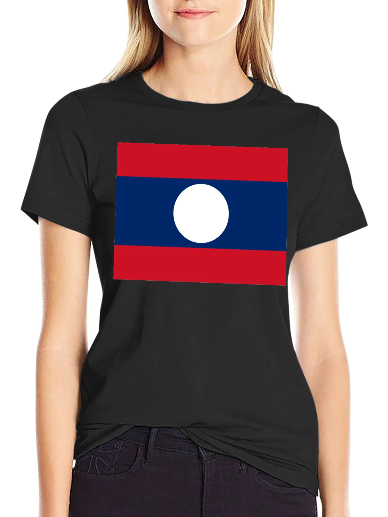 Laos Flag T-Shirt - Black Crew Neck Tee