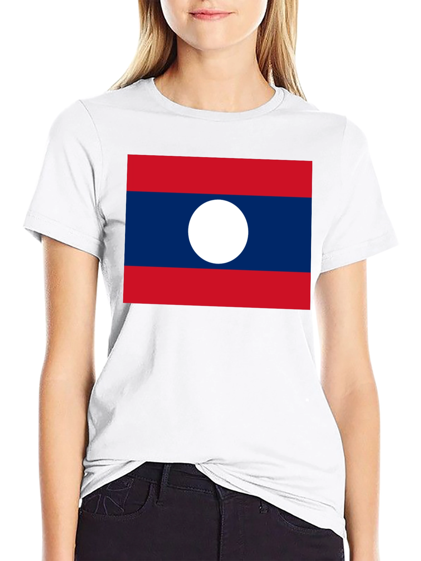 Laos Flag T-Shirt - Black Crew Neck Tee