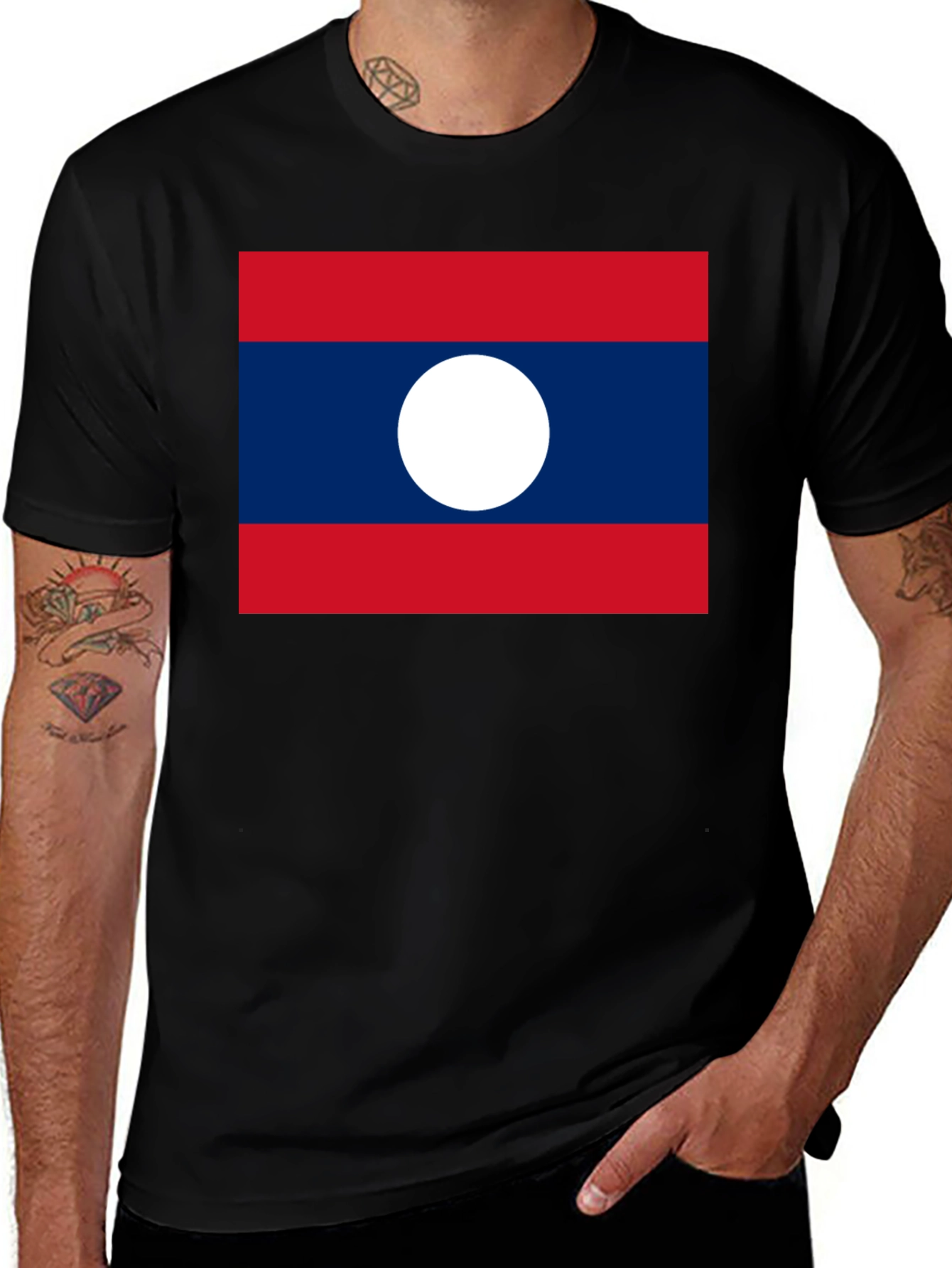 Laos Flag T-Shirt - Black Crew Neck Tee