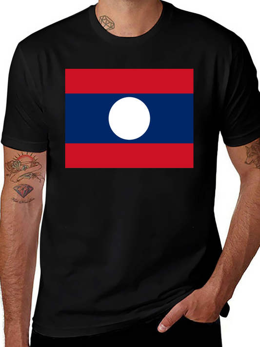 Laos Flag T-Shirt - Black Crew Neck Tee
