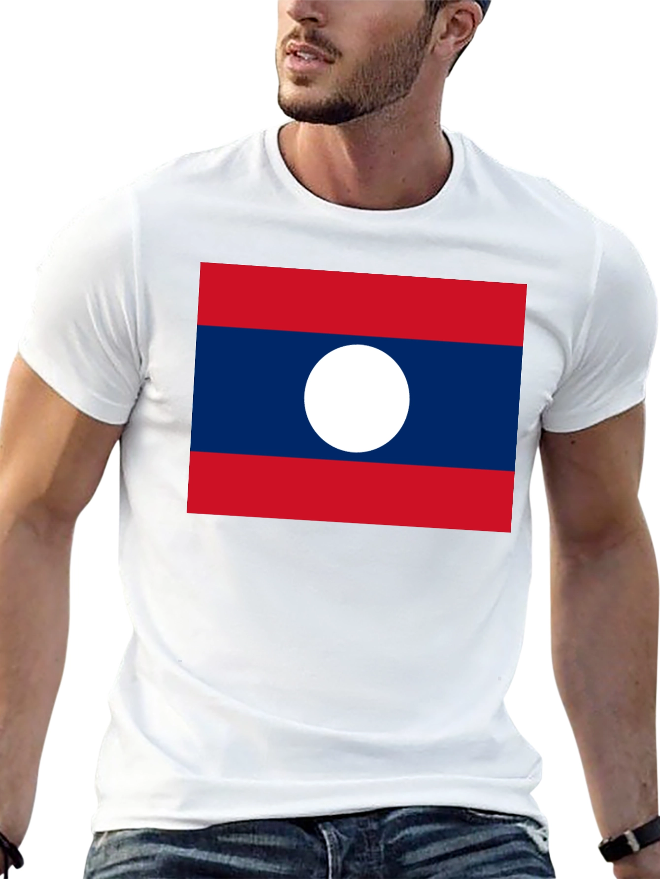 Laos Flag T-Shirt - Black Crew Neck Tee
