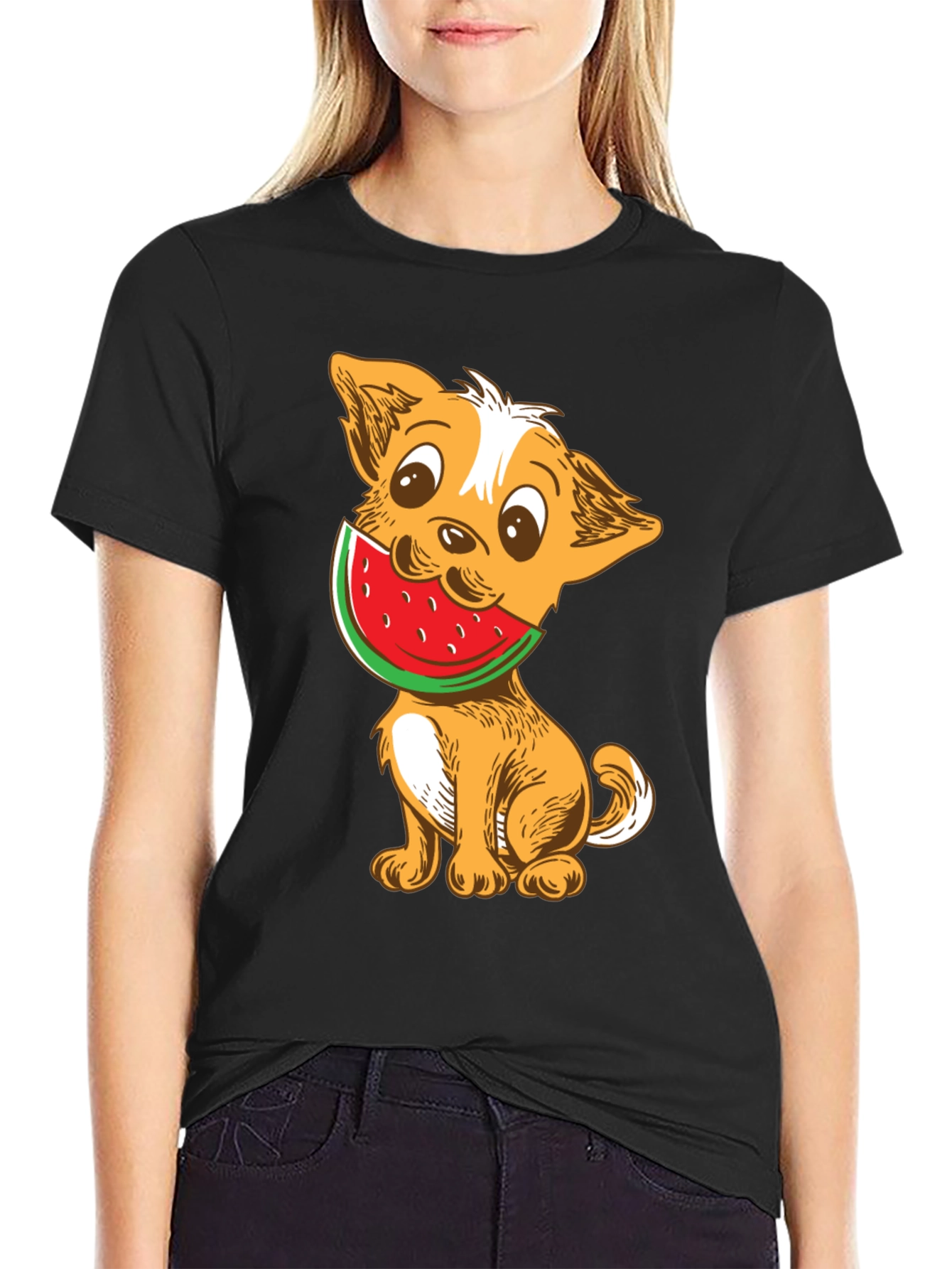 Dog with Watermelon Graphic T-Shirt
