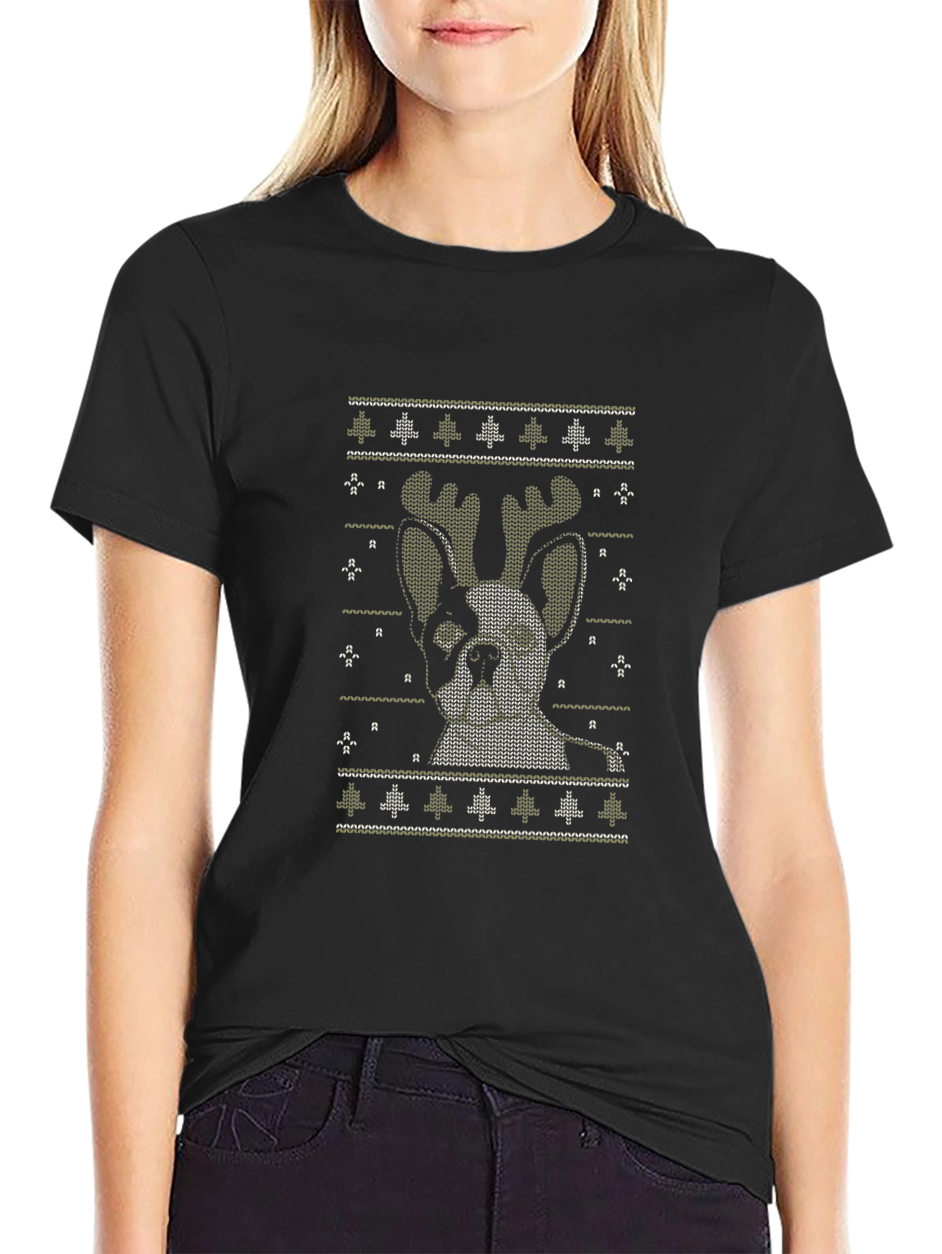 Dog Reindeer Christmas Ugly Sweater T-Shirt
