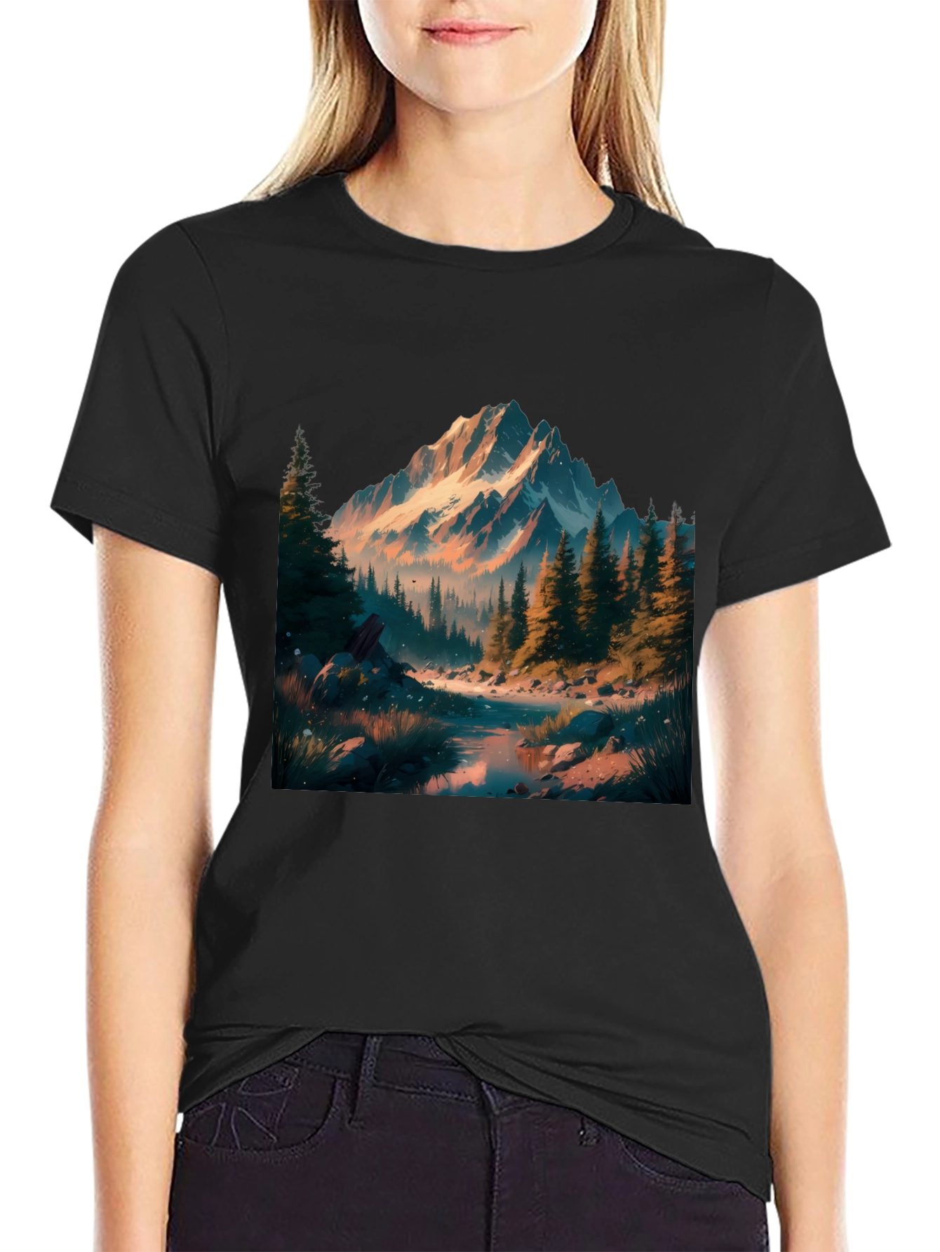 Mountain Stream Graphic Tee - Black