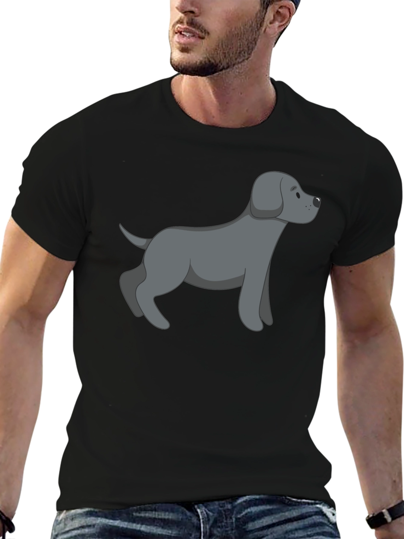 Black T-Shirt with Gray Dog Graphic