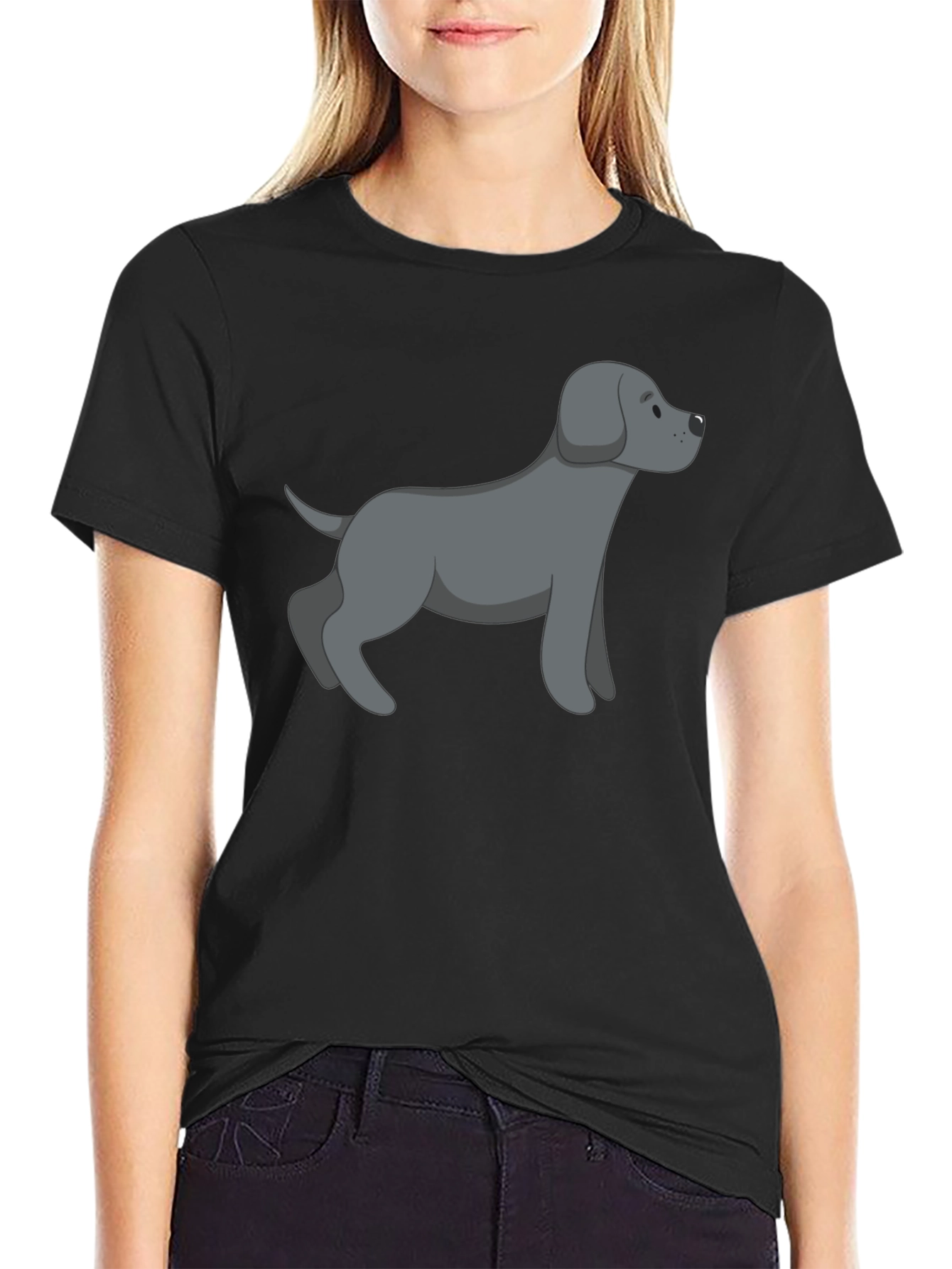 Black T-Shirt with Gray Dog Graphic