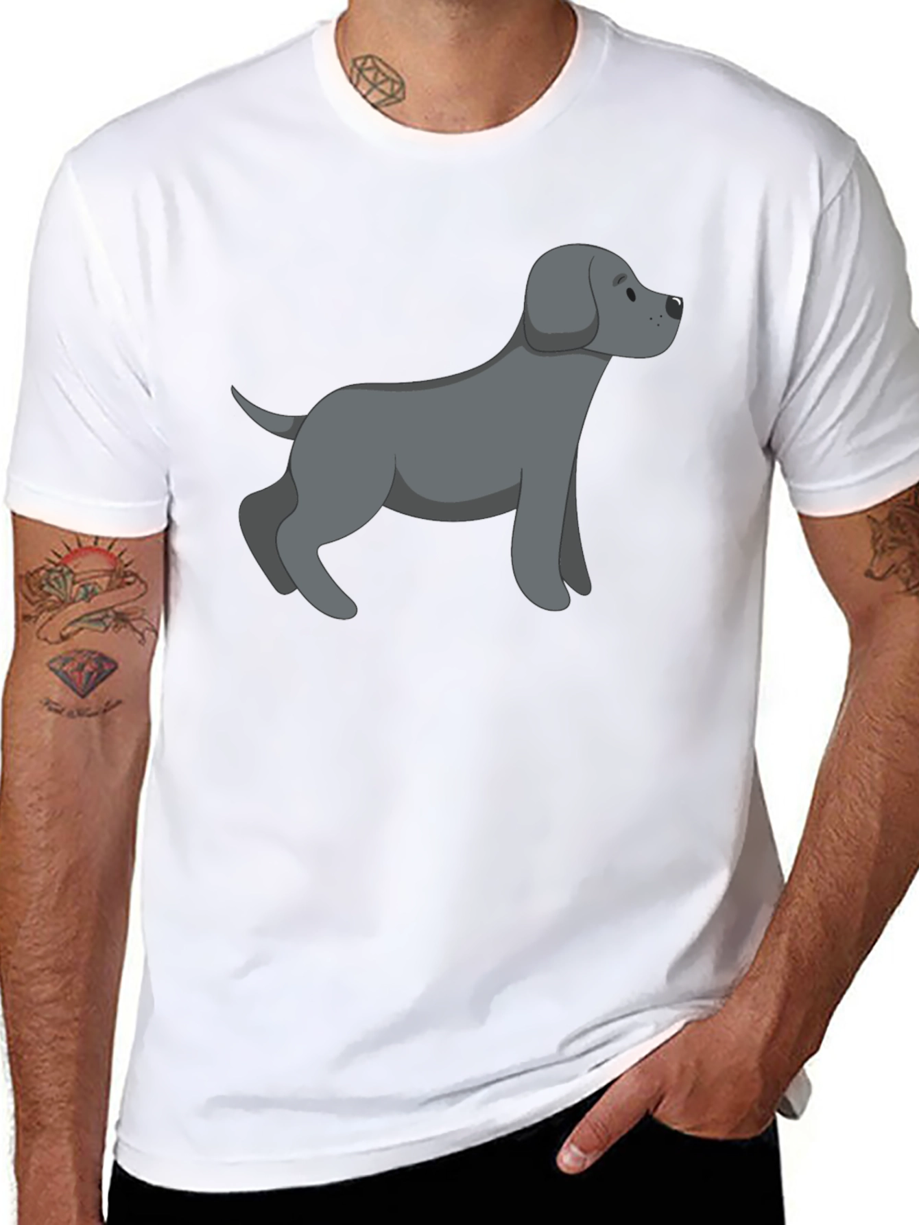 Black T-Shirt with Gray Dog Graphic