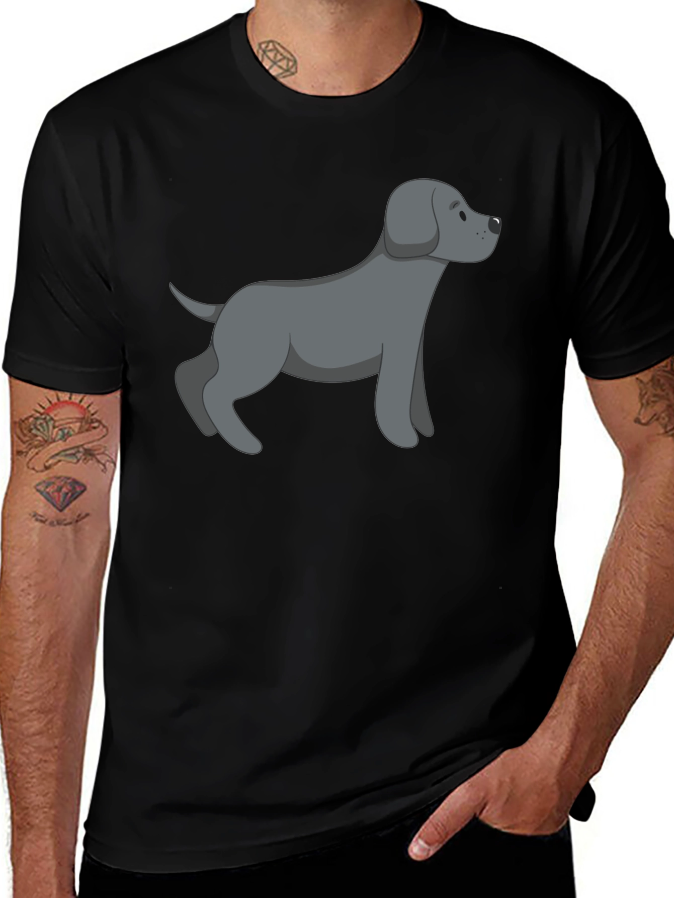 Black T-Shirt with Gray Dog Graphic