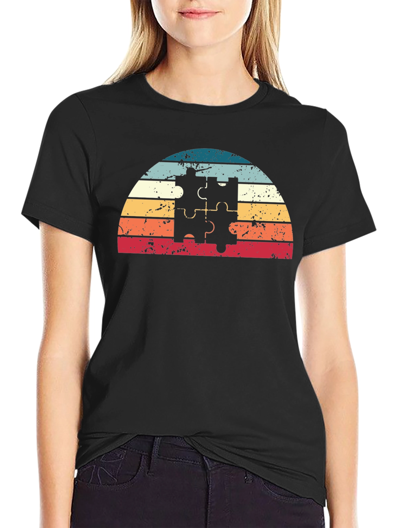 Retro Puzzle Piece Sunset T-Shirt