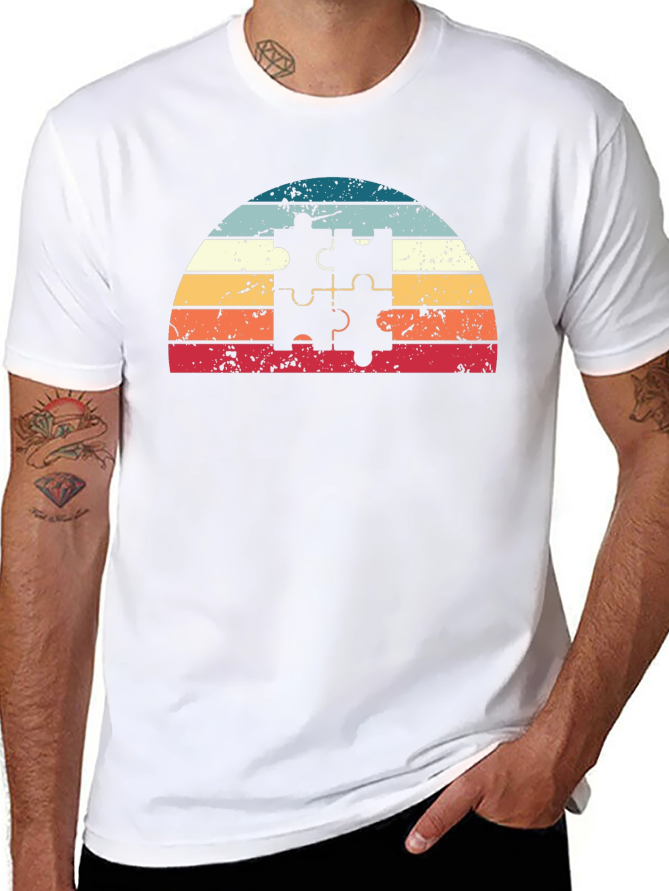Retro Puzzle Piece Sunset T-Shirt