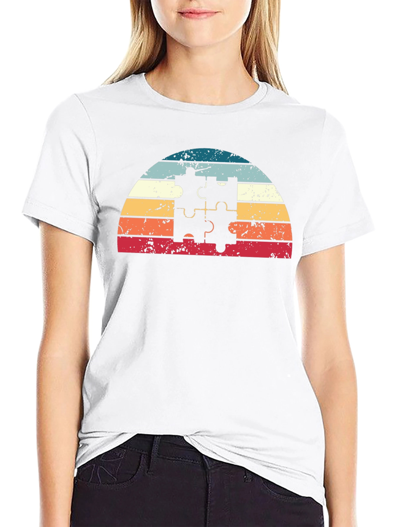 Retro Puzzle Piece Sunset T-Shirt