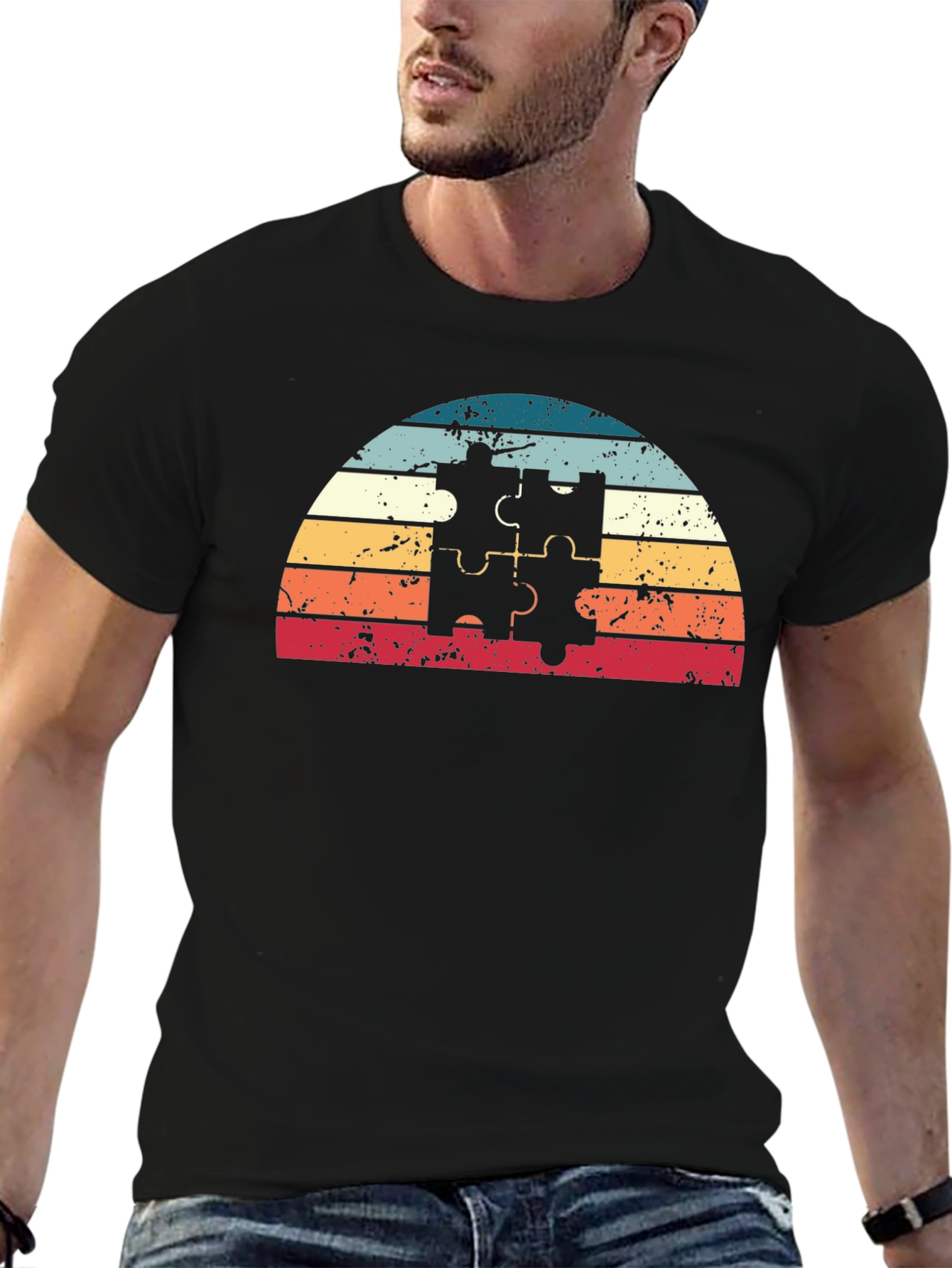 Retro Puzzle Piece Sunset T-Shirt