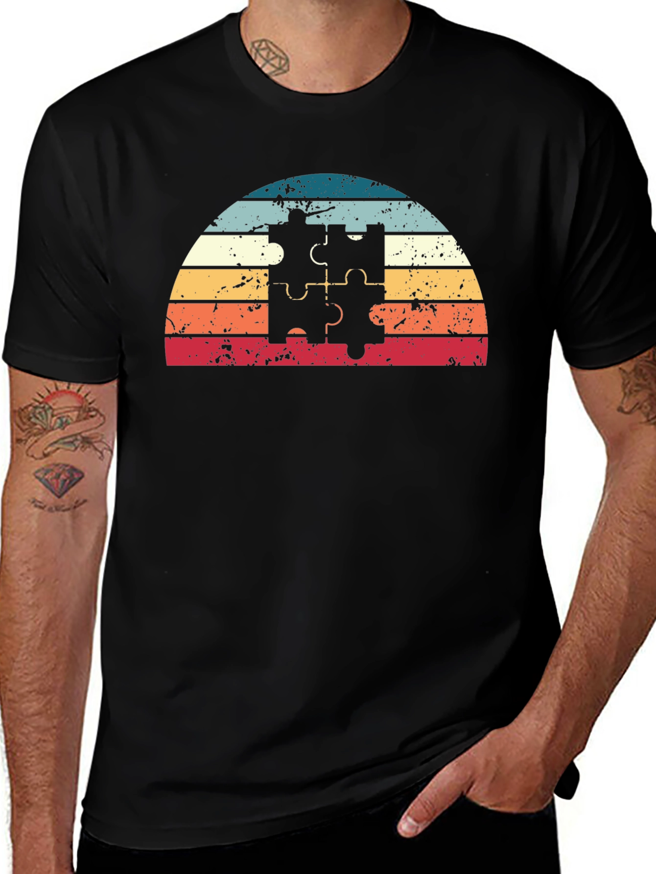 Retro Puzzle Piece Sunset T-Shirt
