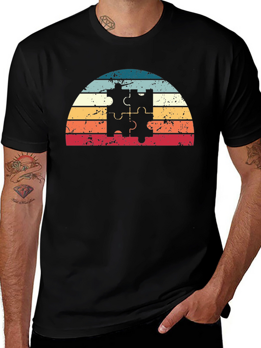 Retro Puzzle Piece Sunset T-Shirt