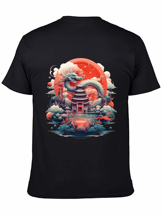 Dragon & Pagoda Graphic Tee - Black