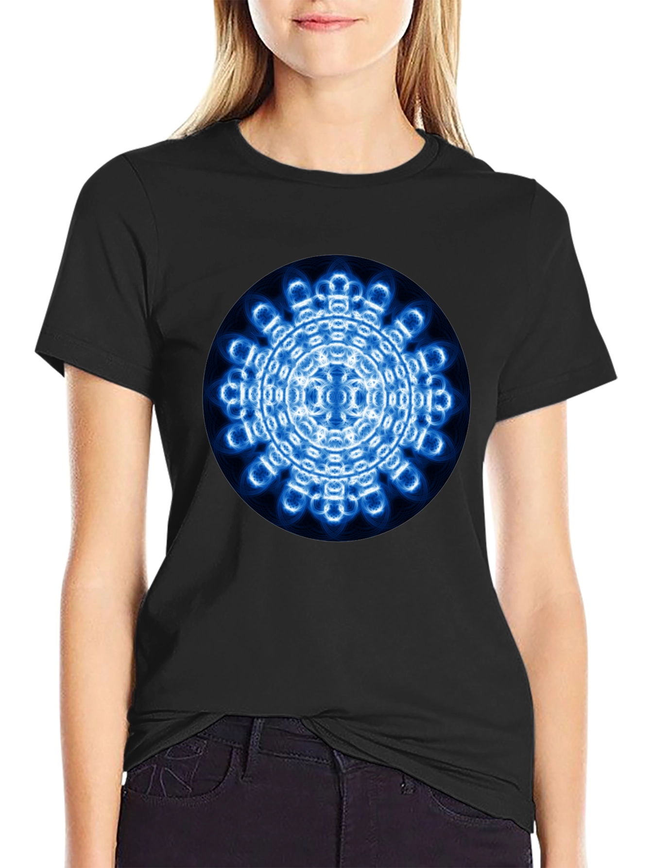 Mens Black T-Shirt with Blue Circular Design